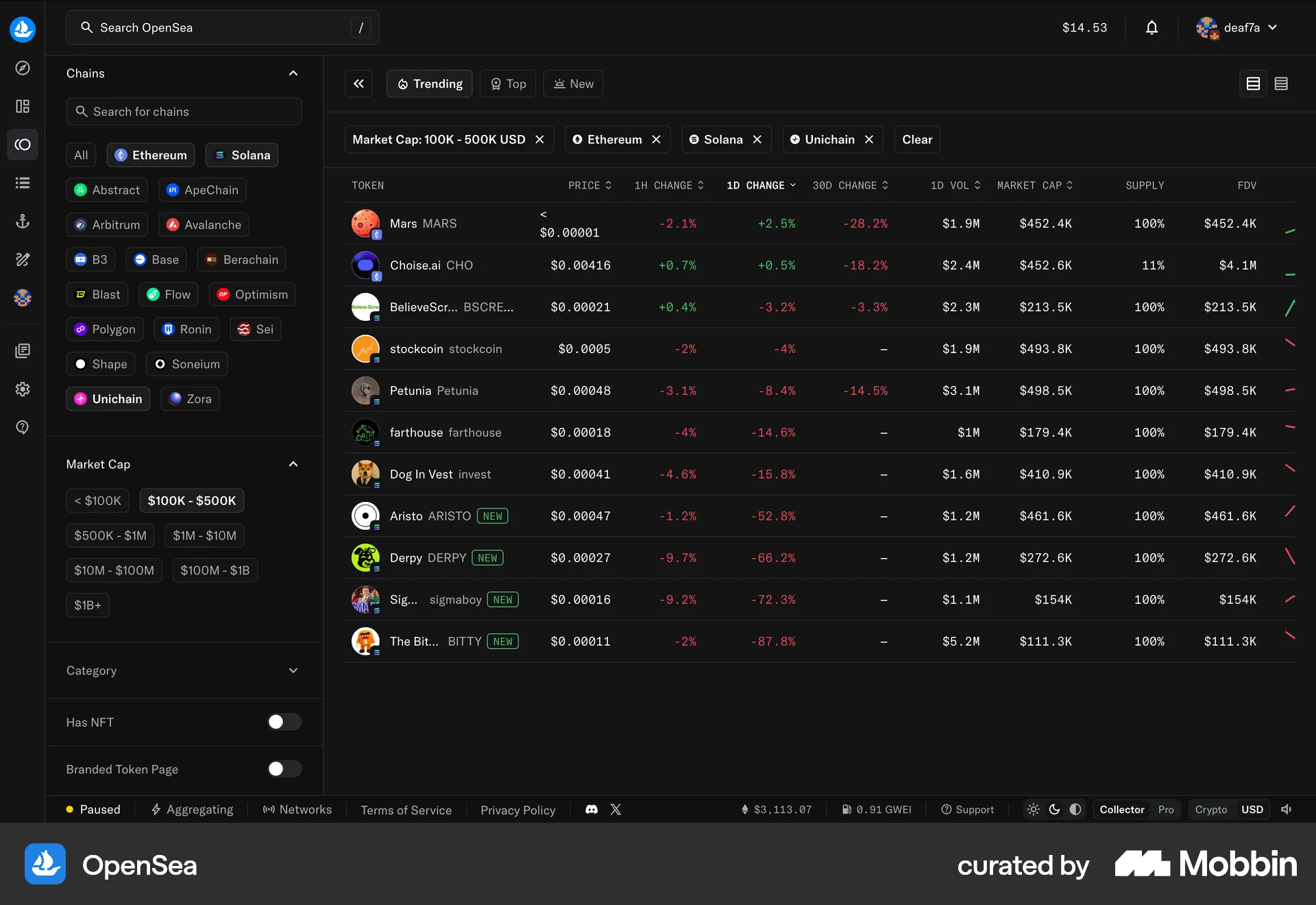 OpenSea Web Filter & Sort screen