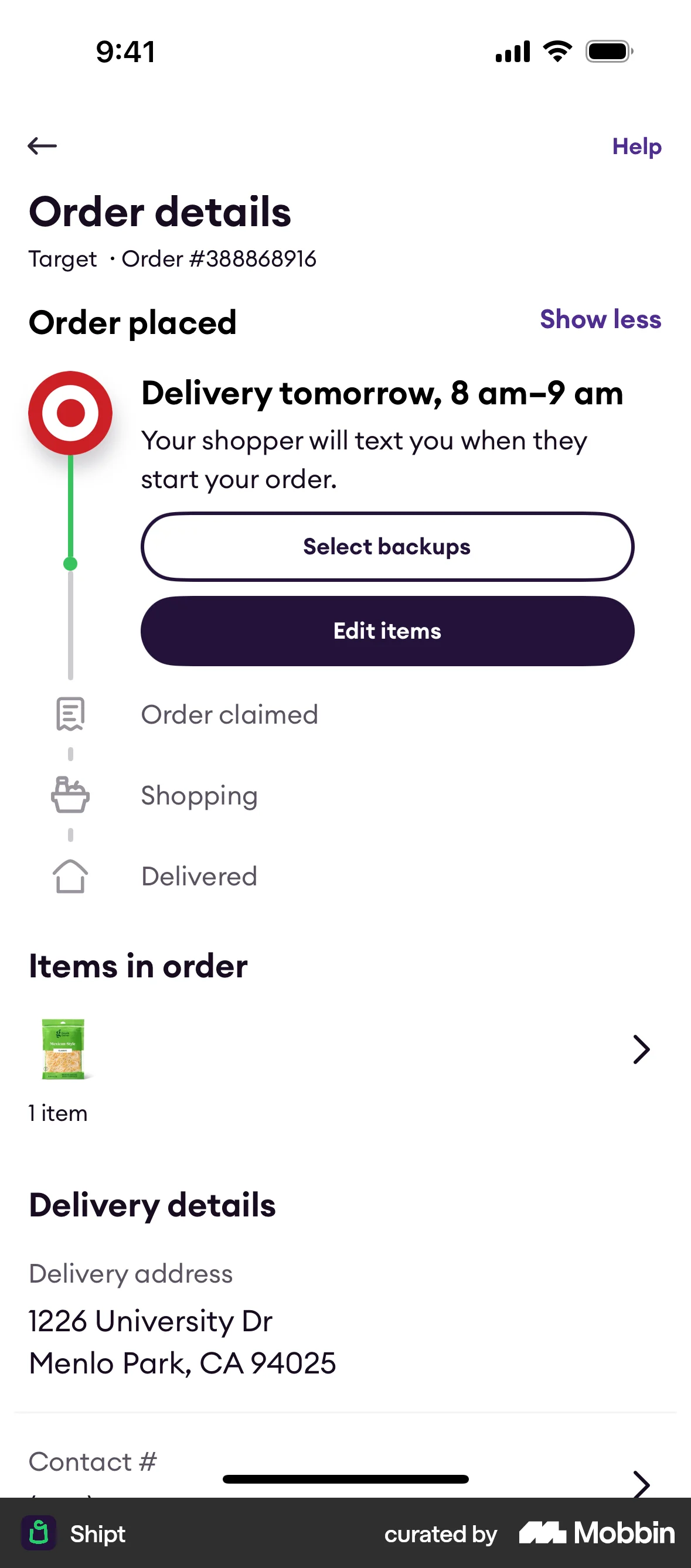 Shipt iOS Progress screen