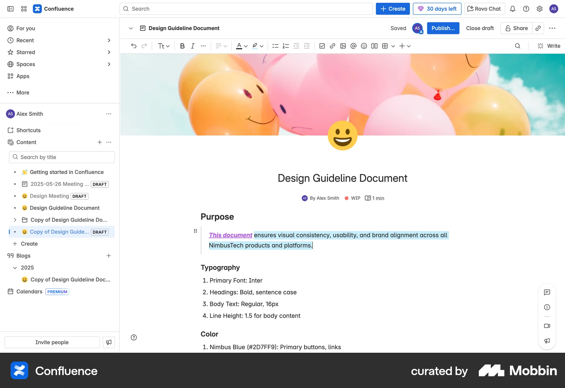 Confluence Web Note Detail screen