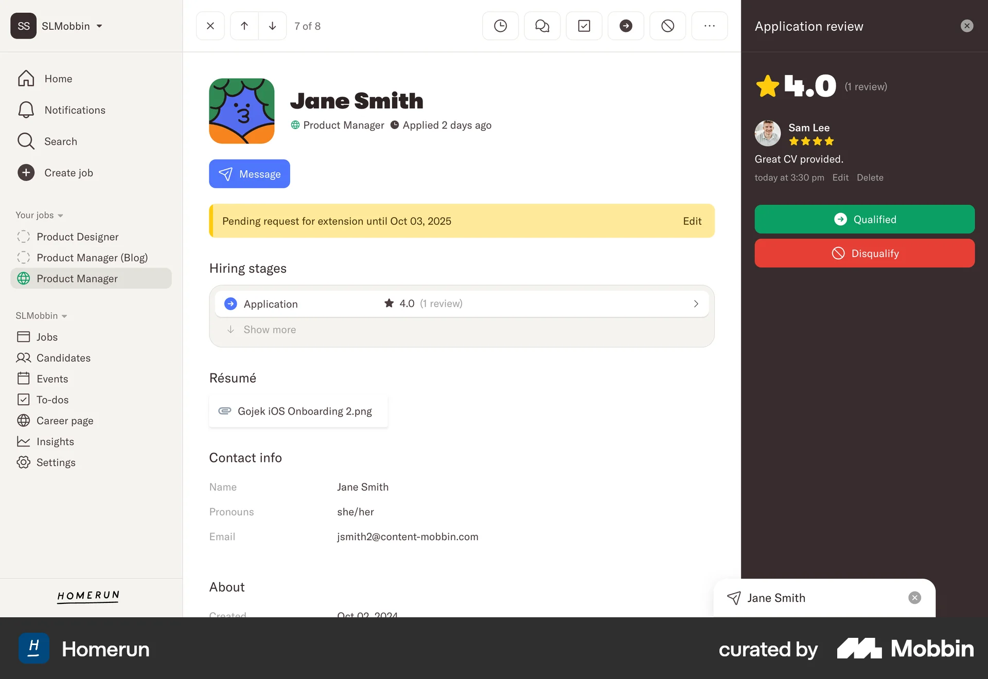 Homerun Web Reviews & Ratings screen