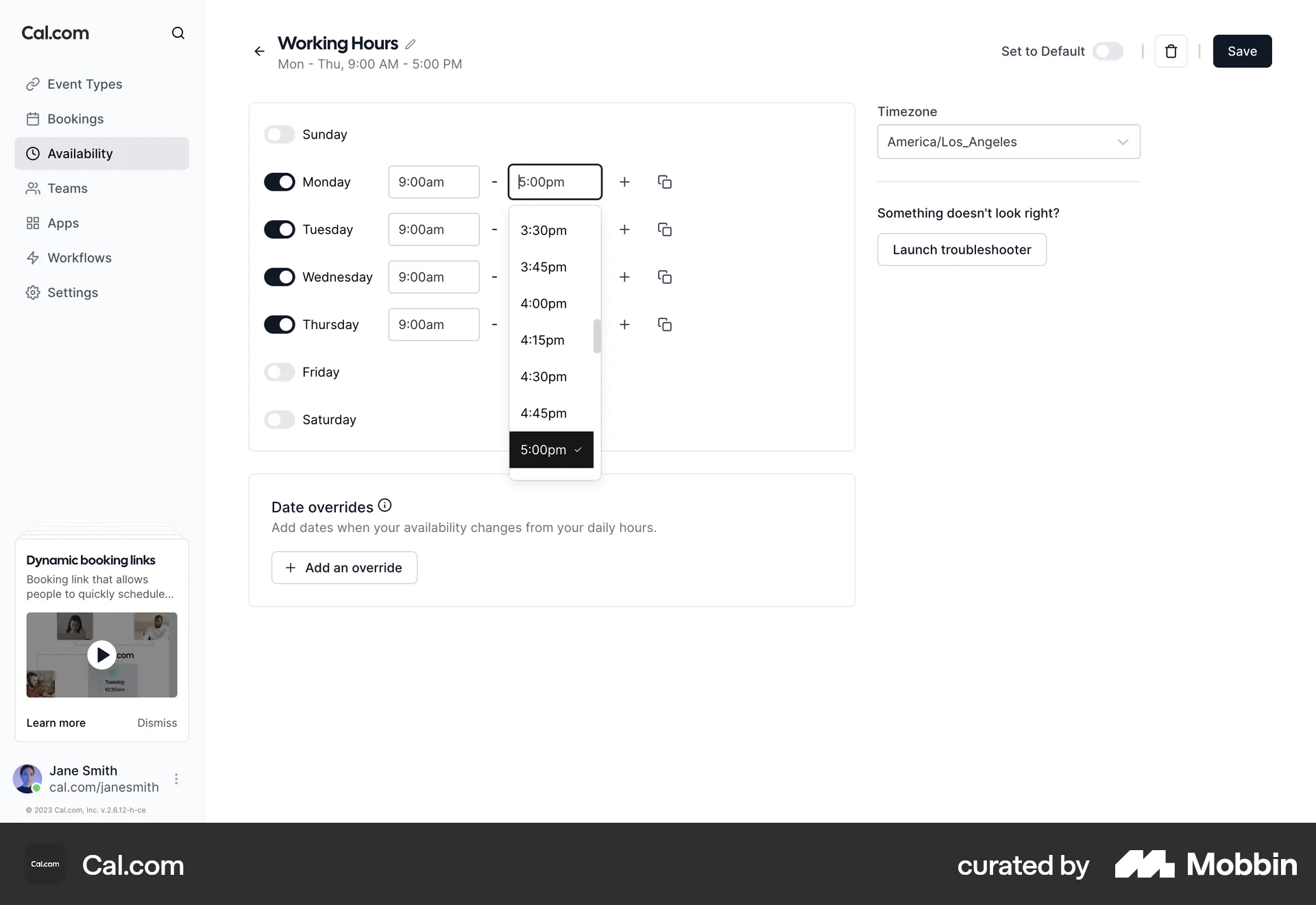 Cal.com Web screen containing Select UI element