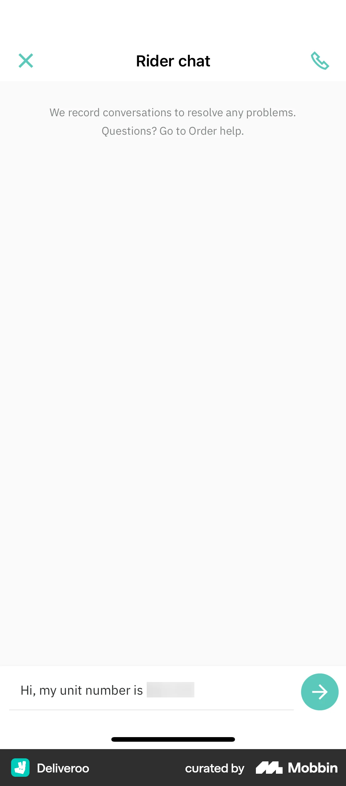 Deliveroo iOS Chat Detail screen