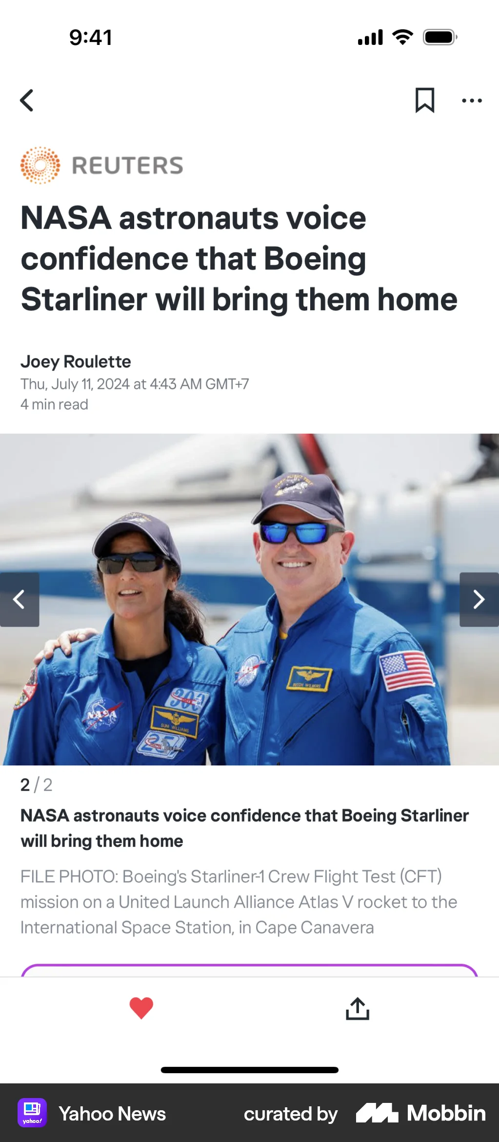 Yahoo News iOS Favorite & Pin screen