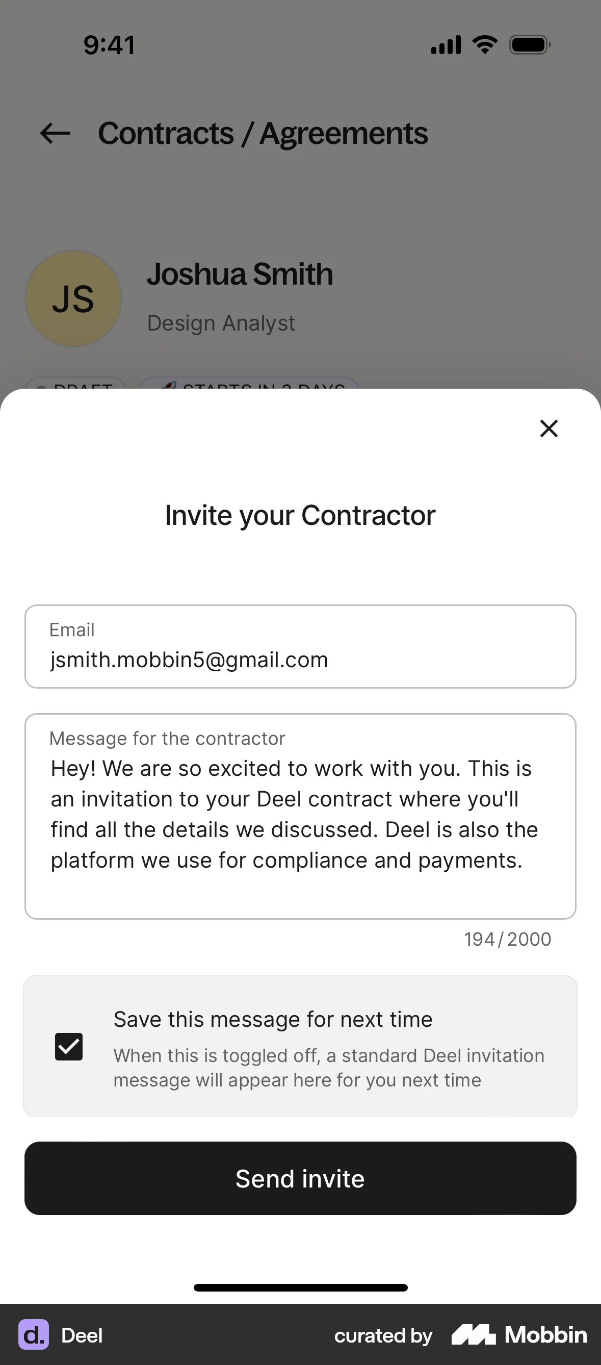 Deel iOS Invite Teammates screen