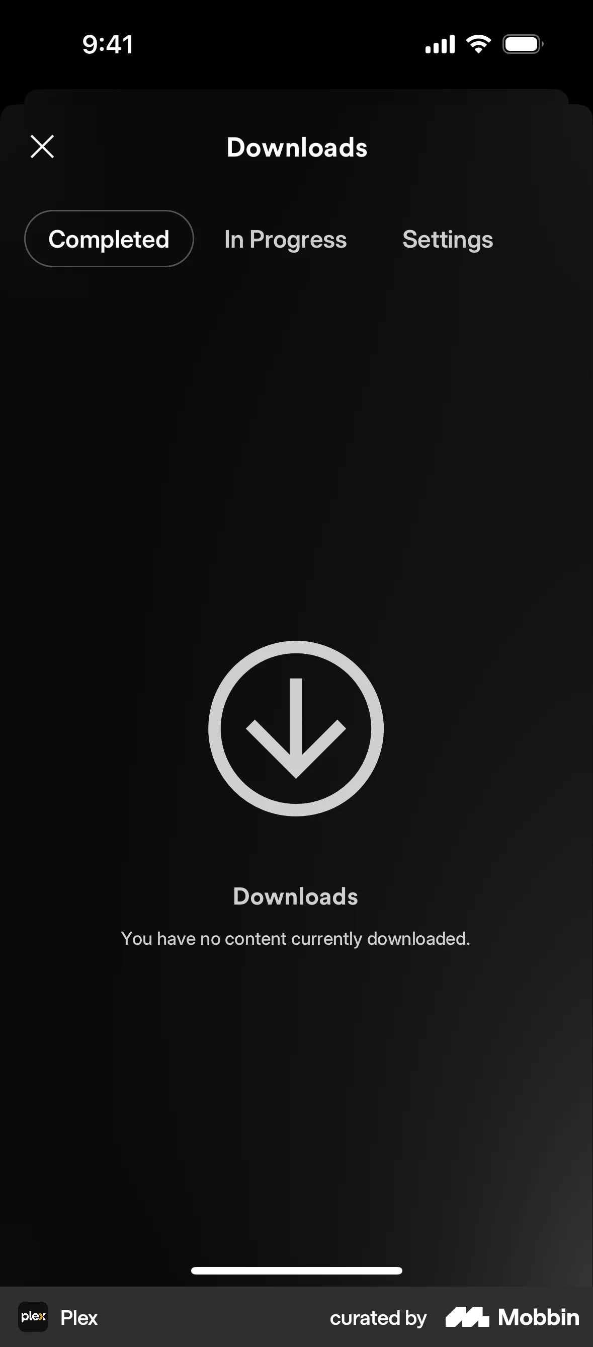 Plex iOS Downloads & Available Offline screen