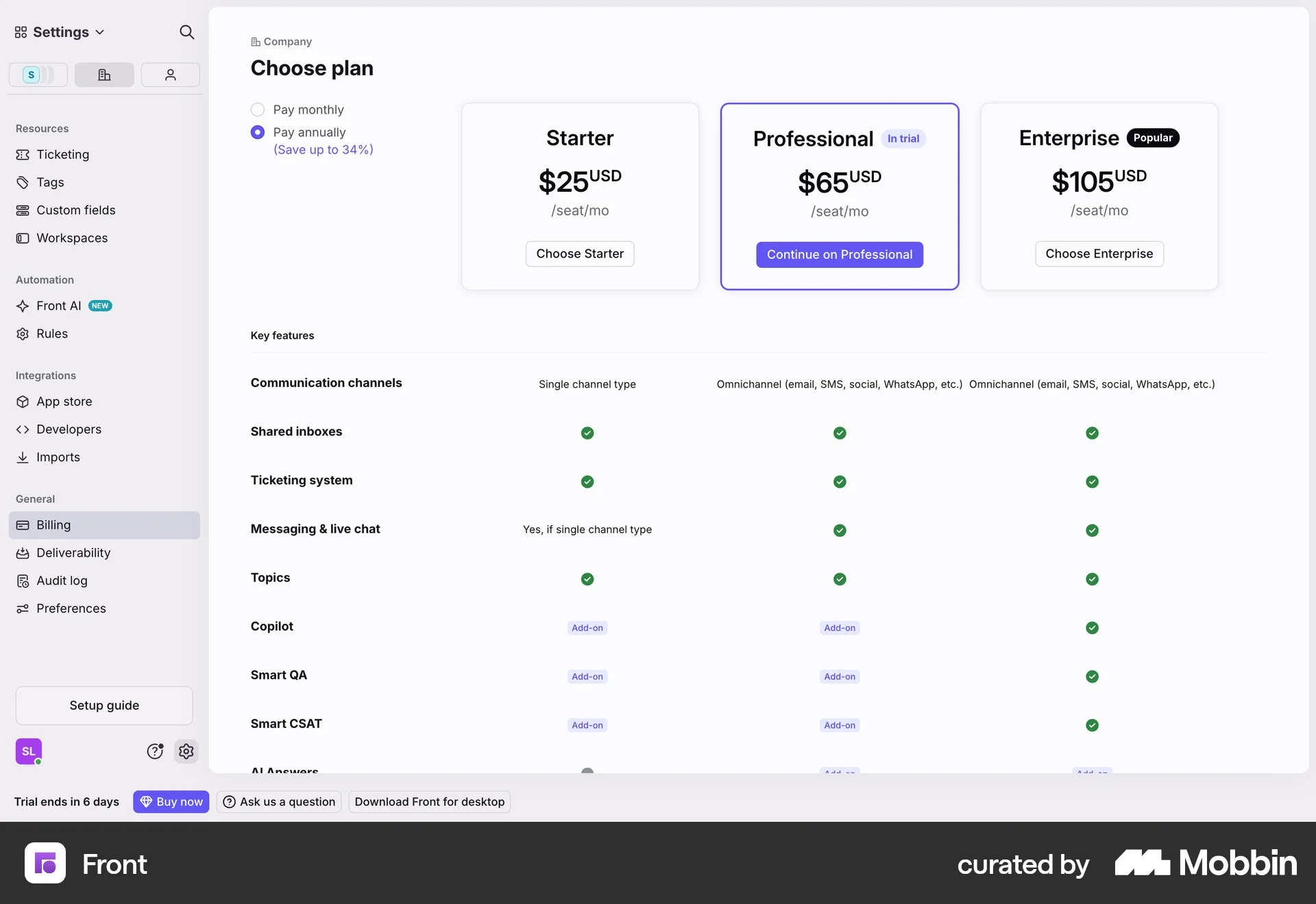 Front Web Pricing screen