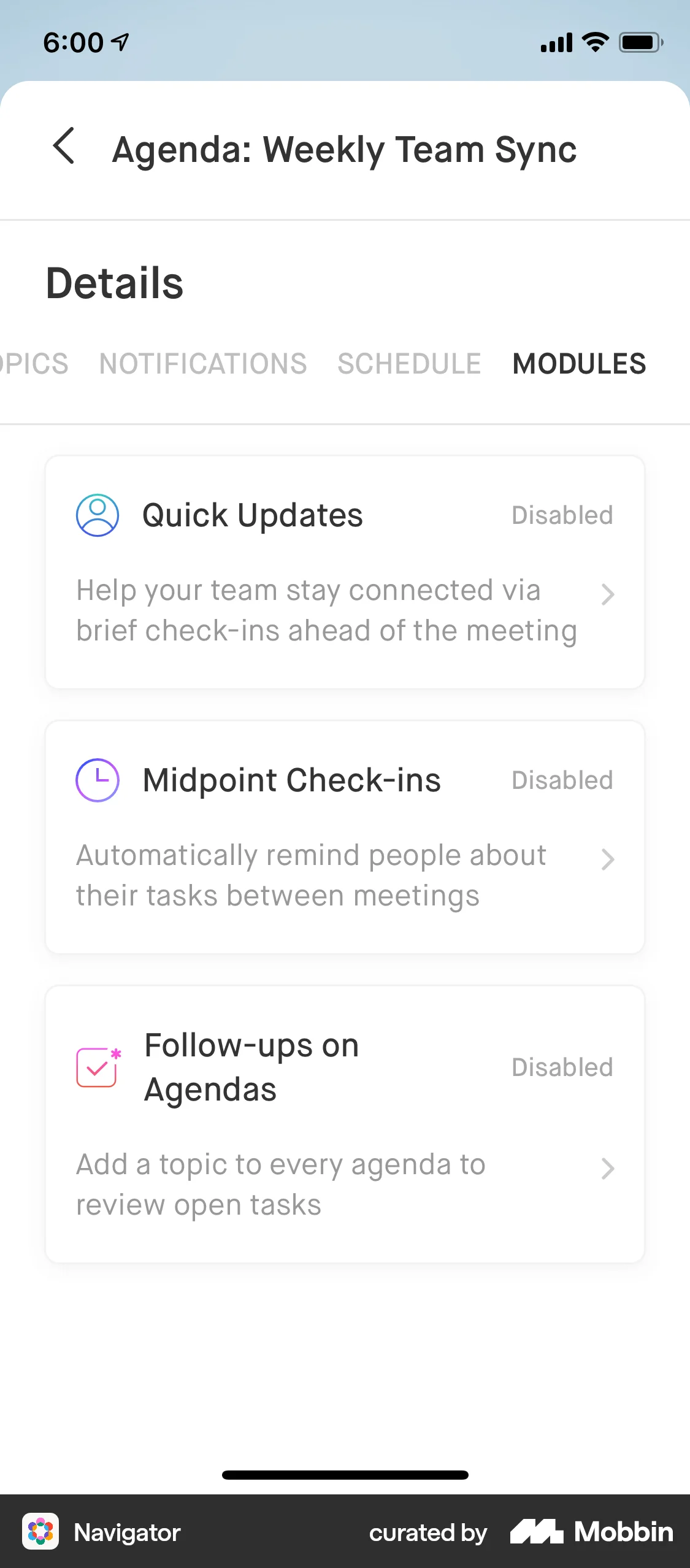 Navigator iOS Other Content screen