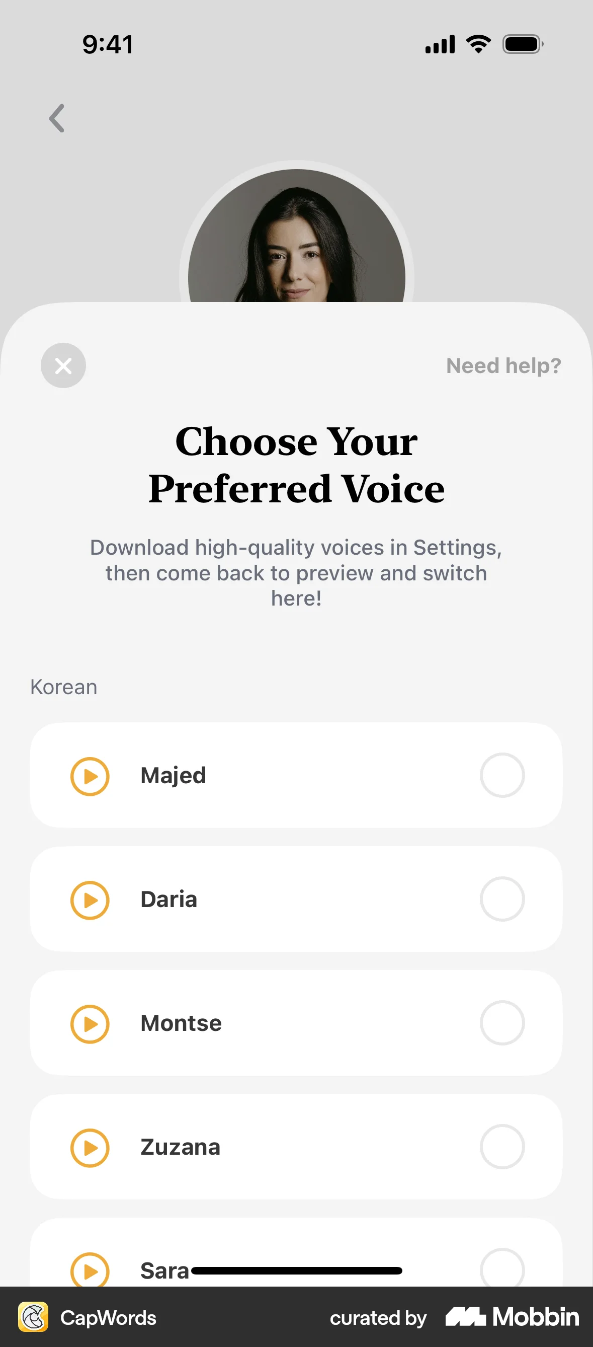 CapWords iOS Voice UI screen