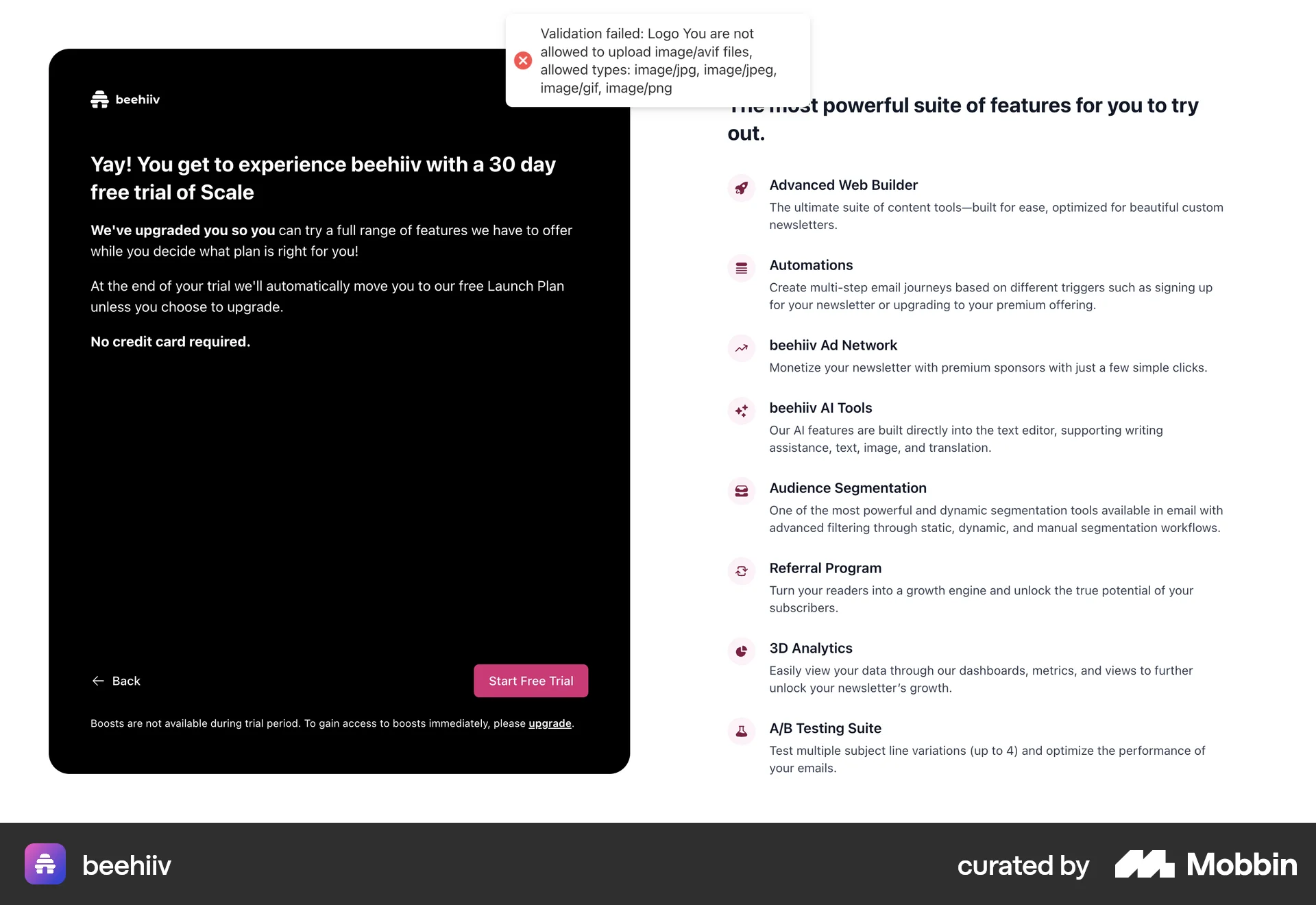 beehiiv Web Error screen