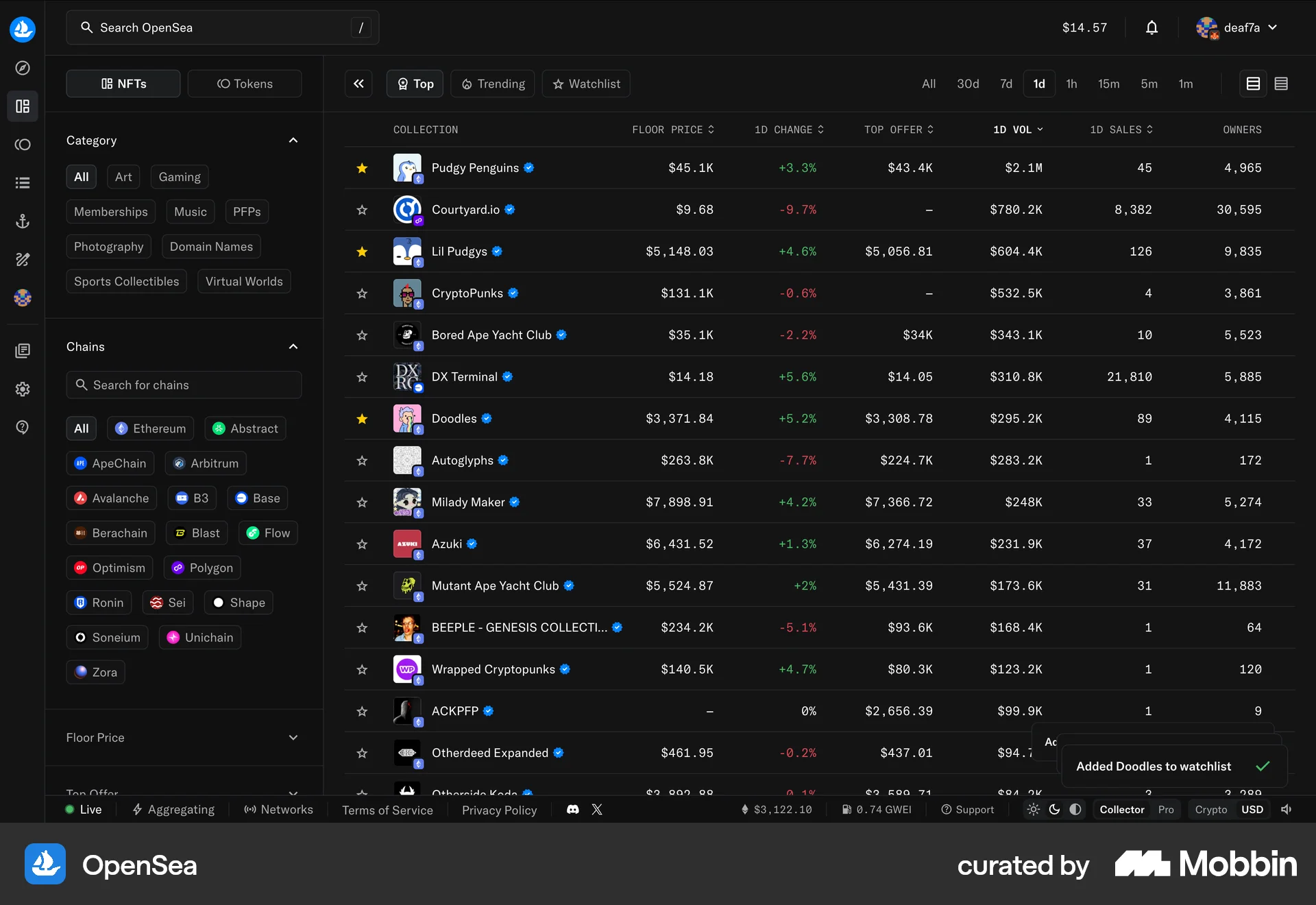 OpenSea Web Favorite & Pin screen