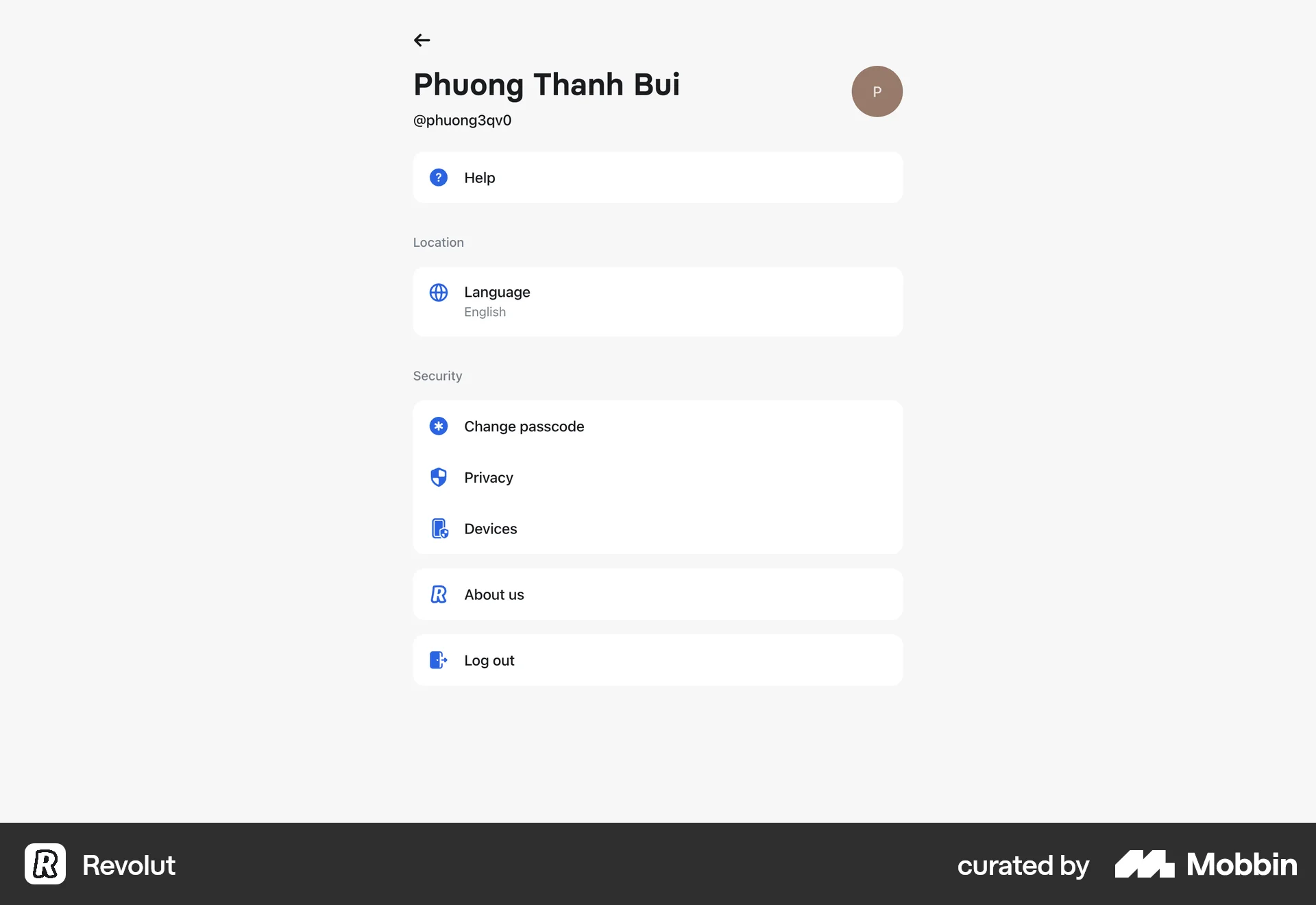 Revolut Web My Account & Profile screen