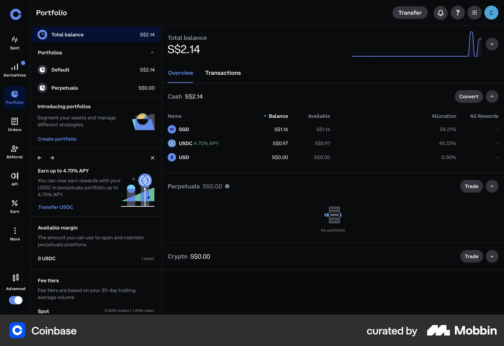 Coinbase Web Wallet & Balance screen