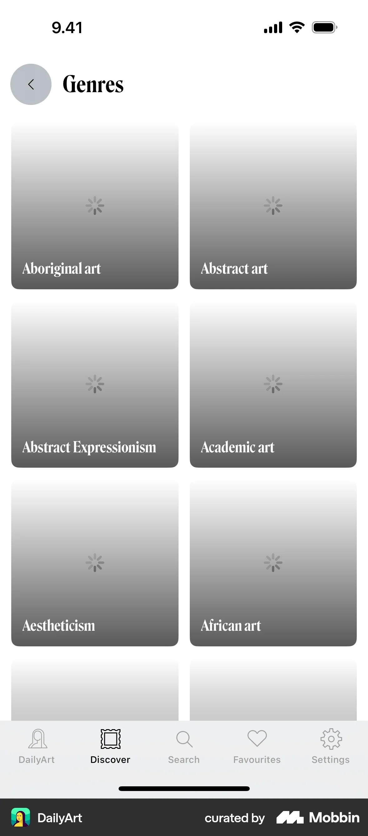DailyArt iOS screen containing Loading Indicator UI element