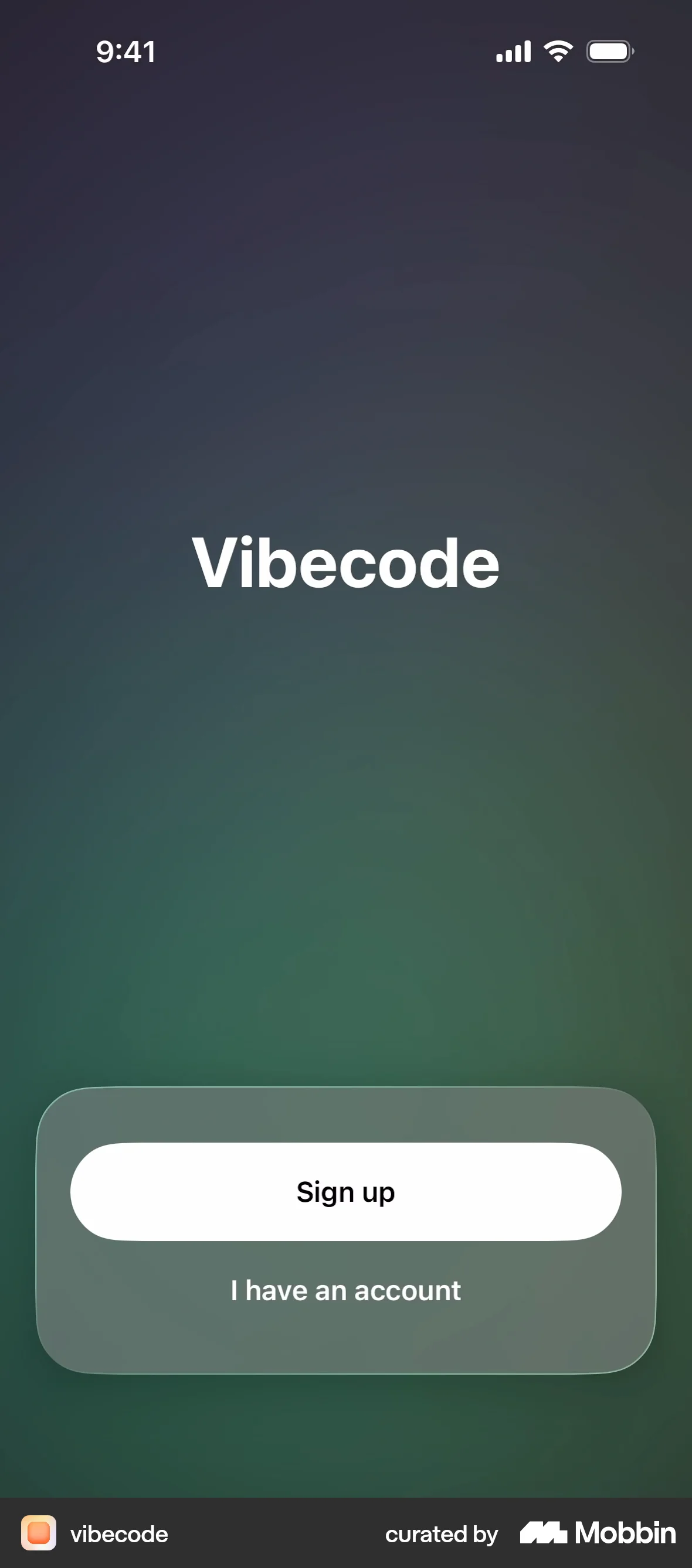 Vibecode iOS Glassmorphism screen