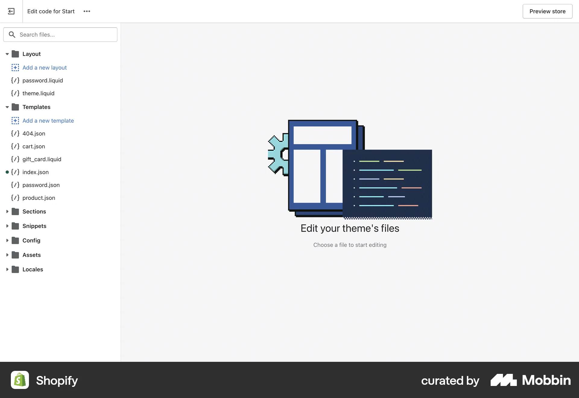Shopify Web Code Editor screen