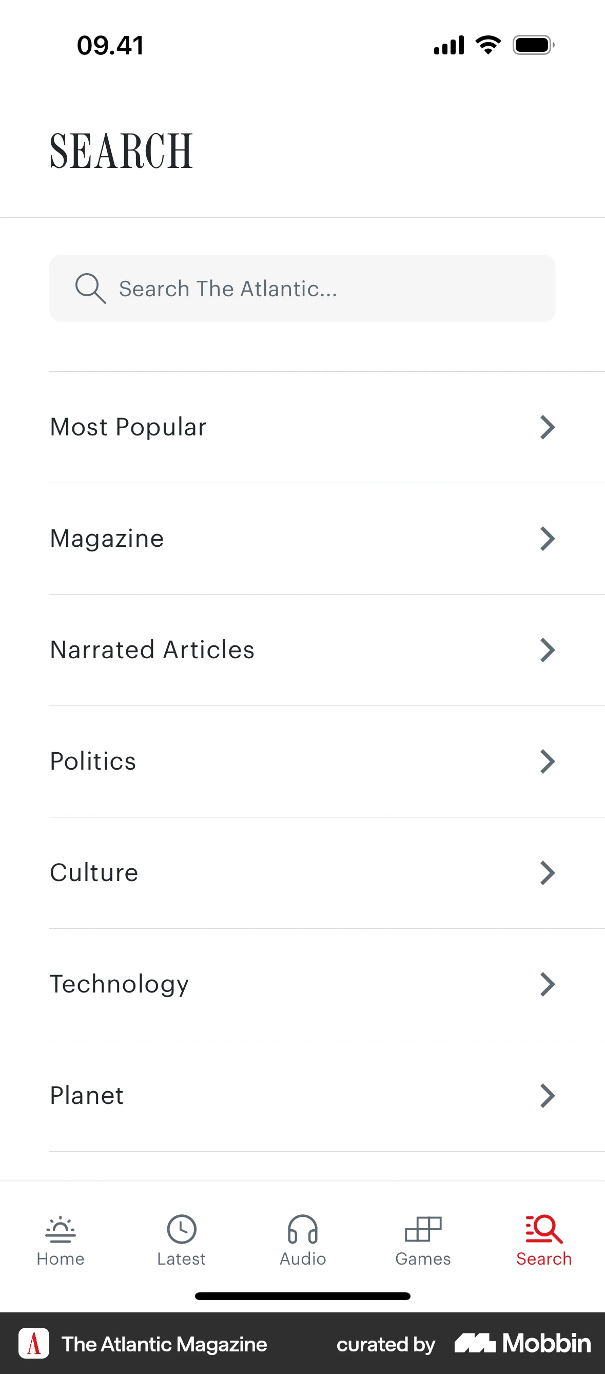 The Atlantic Magazine iOS Browse & Discover screen