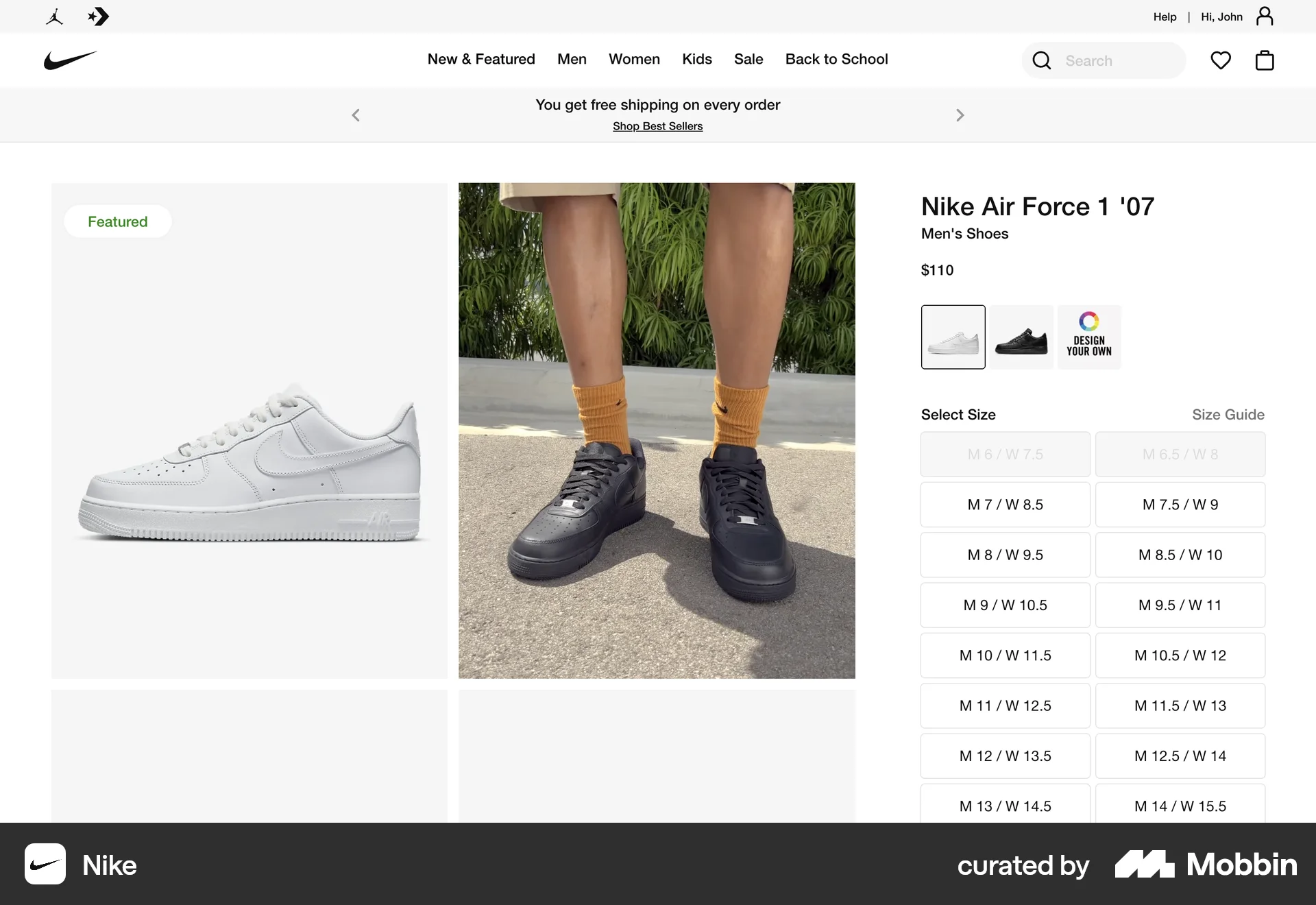 Nike Web screen containing Gallery UI element