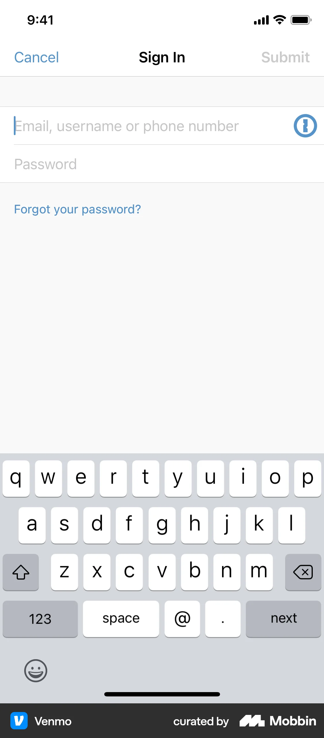 Venmo iOS Login screen