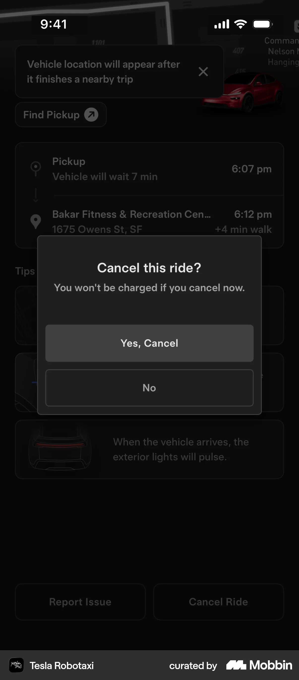Tesla Robotaxi iOS Dark Mode screen