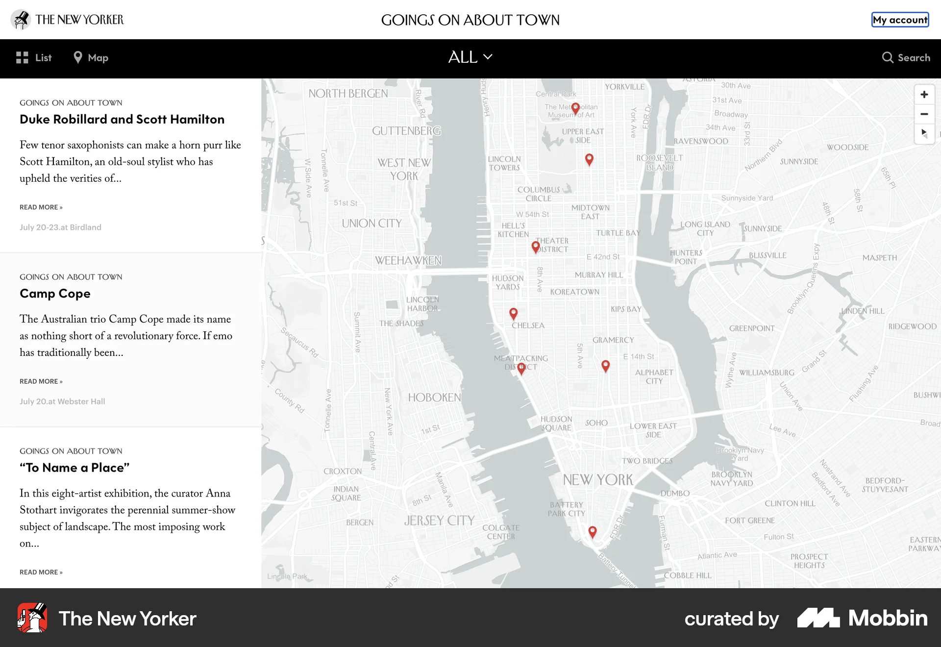 The New Yorker Web Map screen