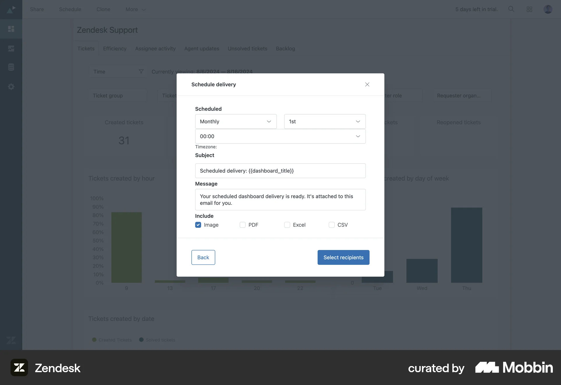 Zendesk Web Schedule screen