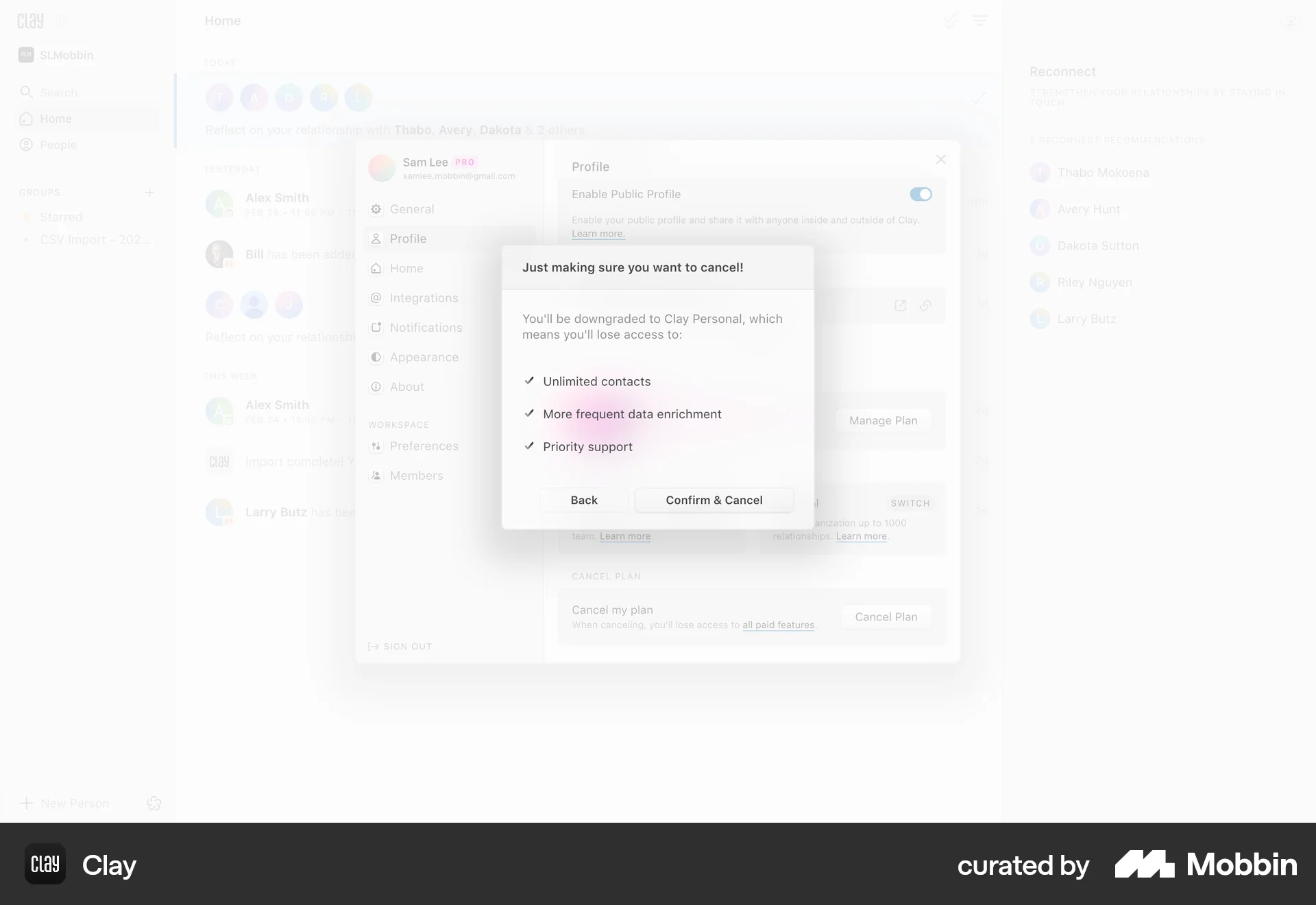 Clay Web Cancel screen