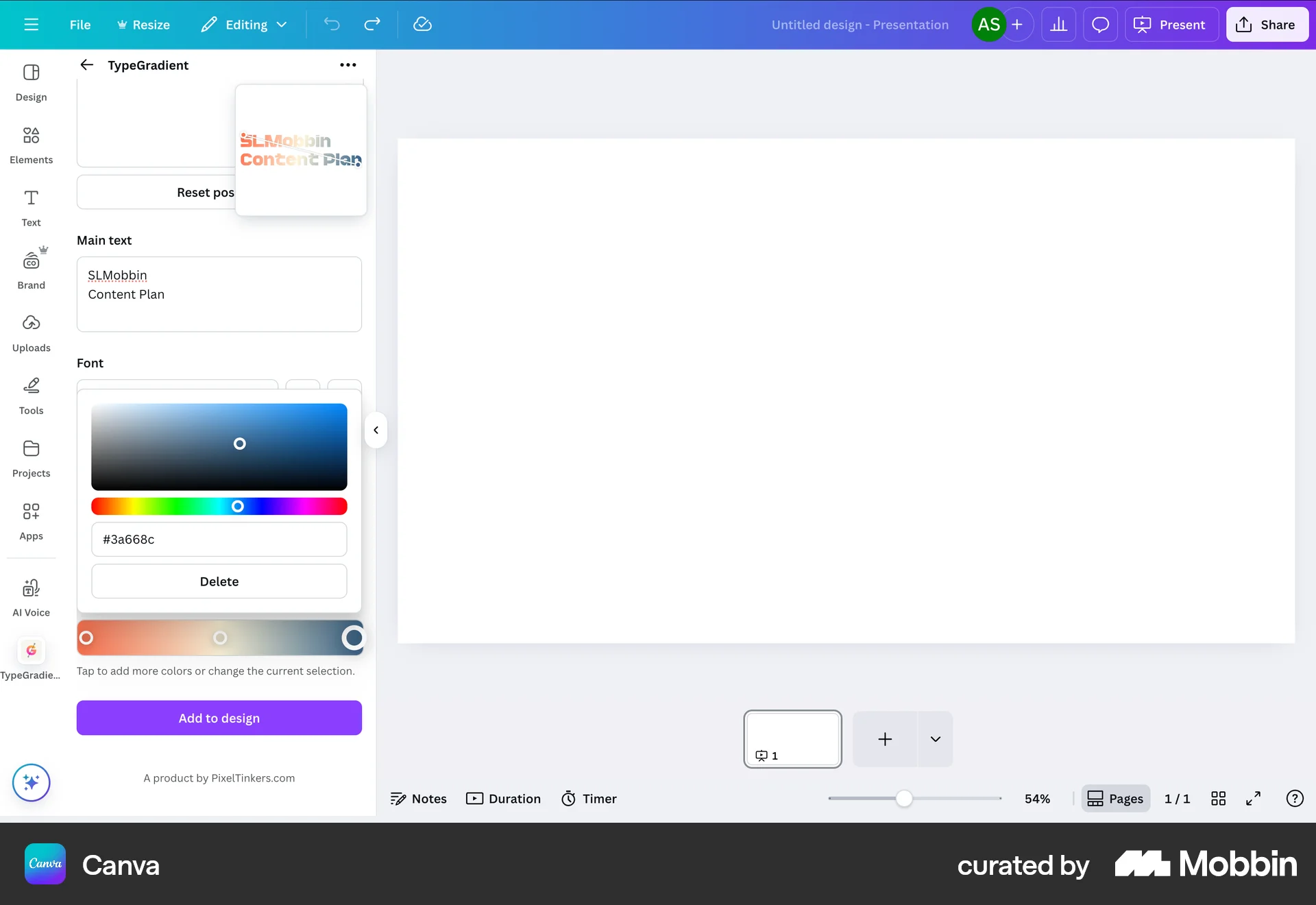 Canva Web screen containing Slider UI element