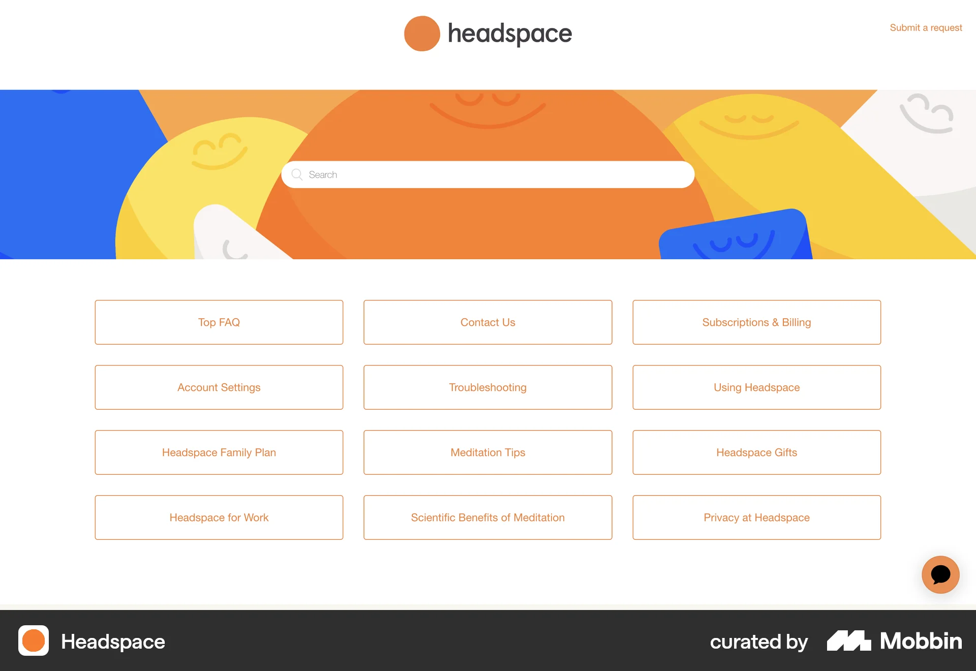 Headspace Web screen containing Floating Action Button UI element