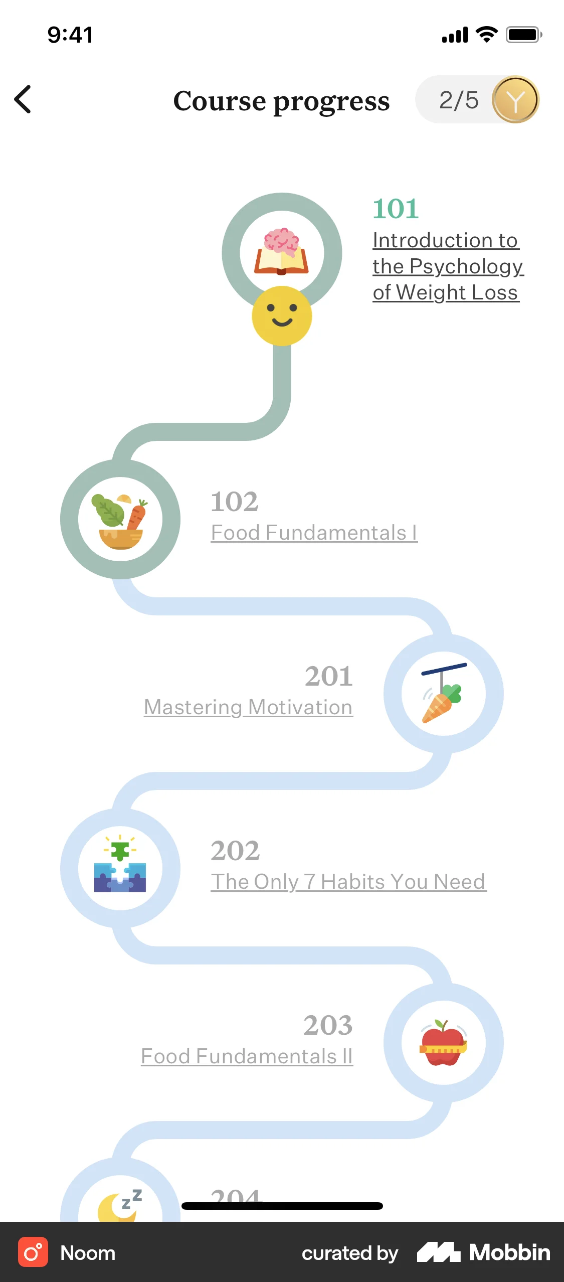 Noom iOS Timeline & History screen