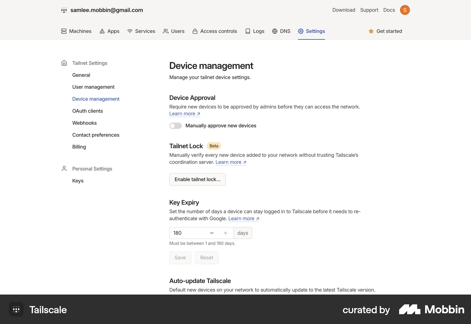 Tailscale Web screen containing Stepper UI element