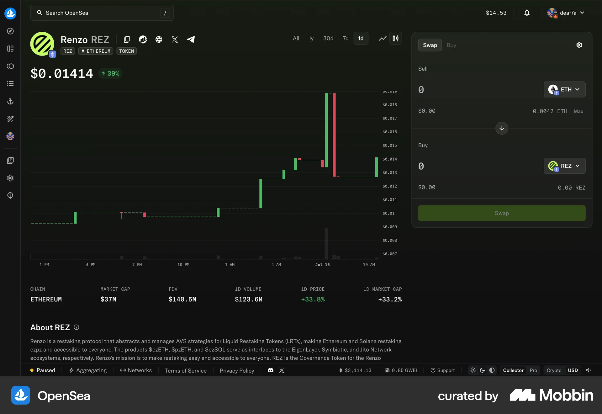 OpenSea Web Charts screen