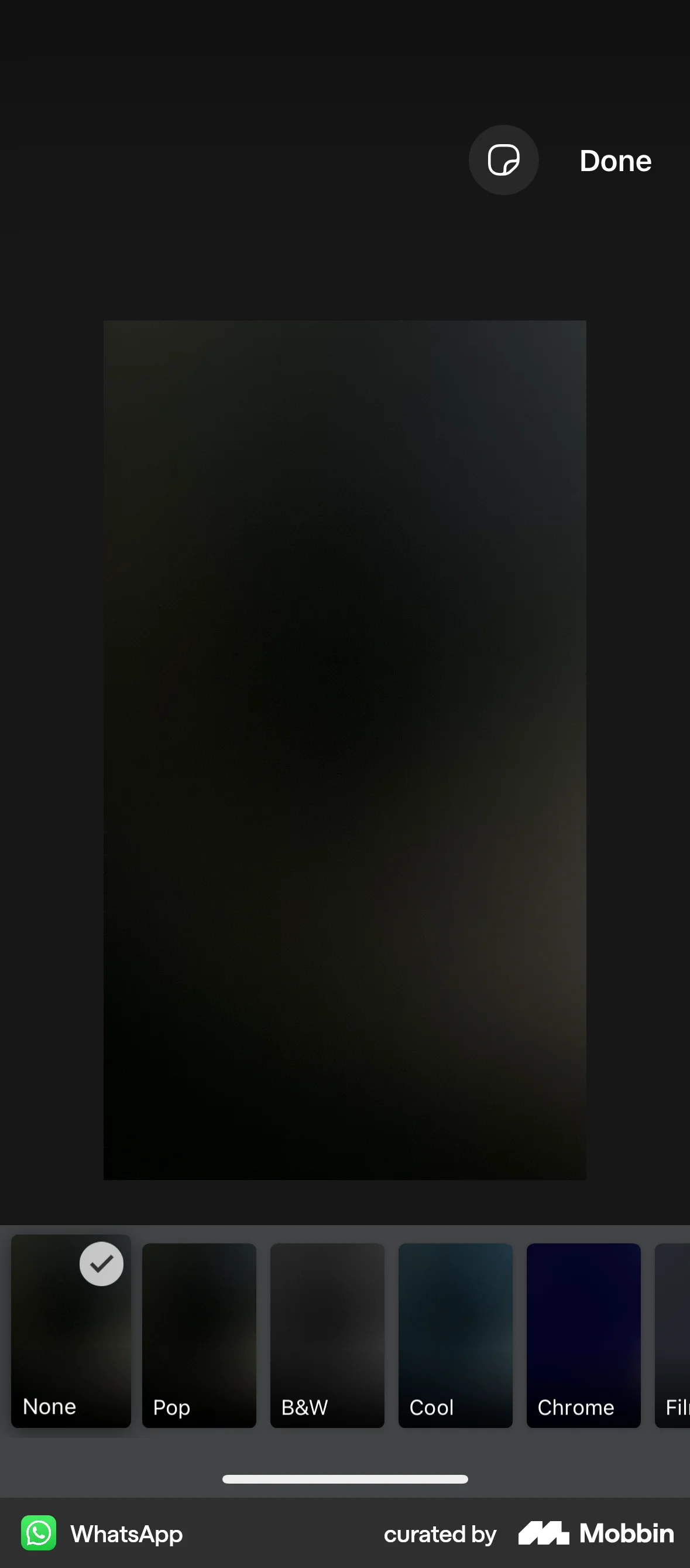 WhatsApp iOS Filters & Stickers screen