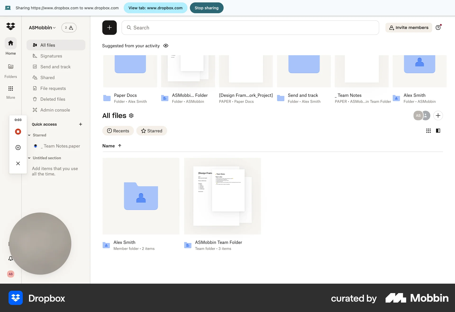 Dropbox Web Audio & Video Recorder screen