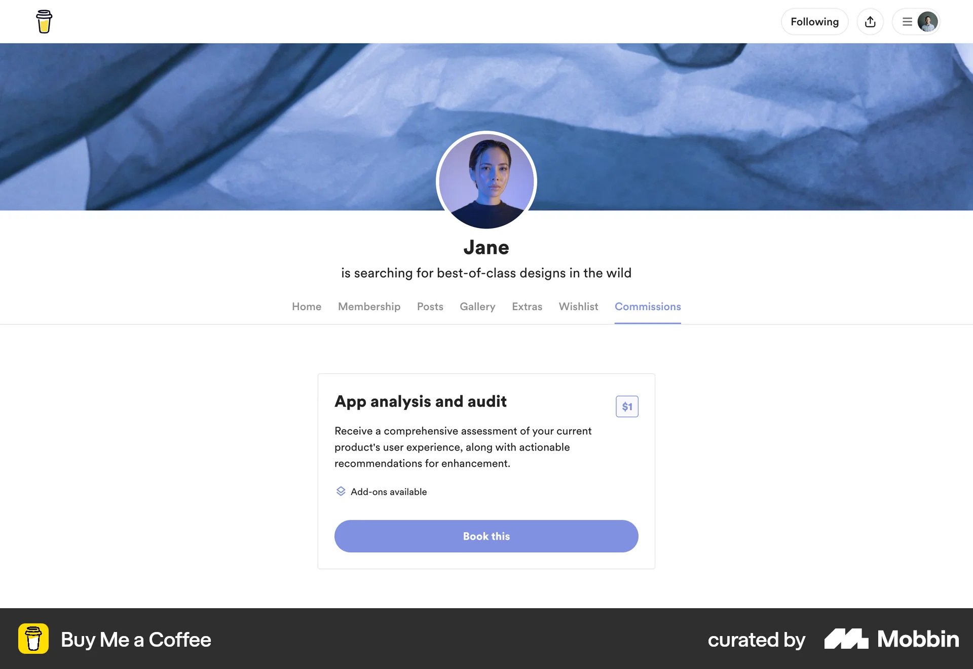 Buy Me a Coffee Web Shop & Storefront screen