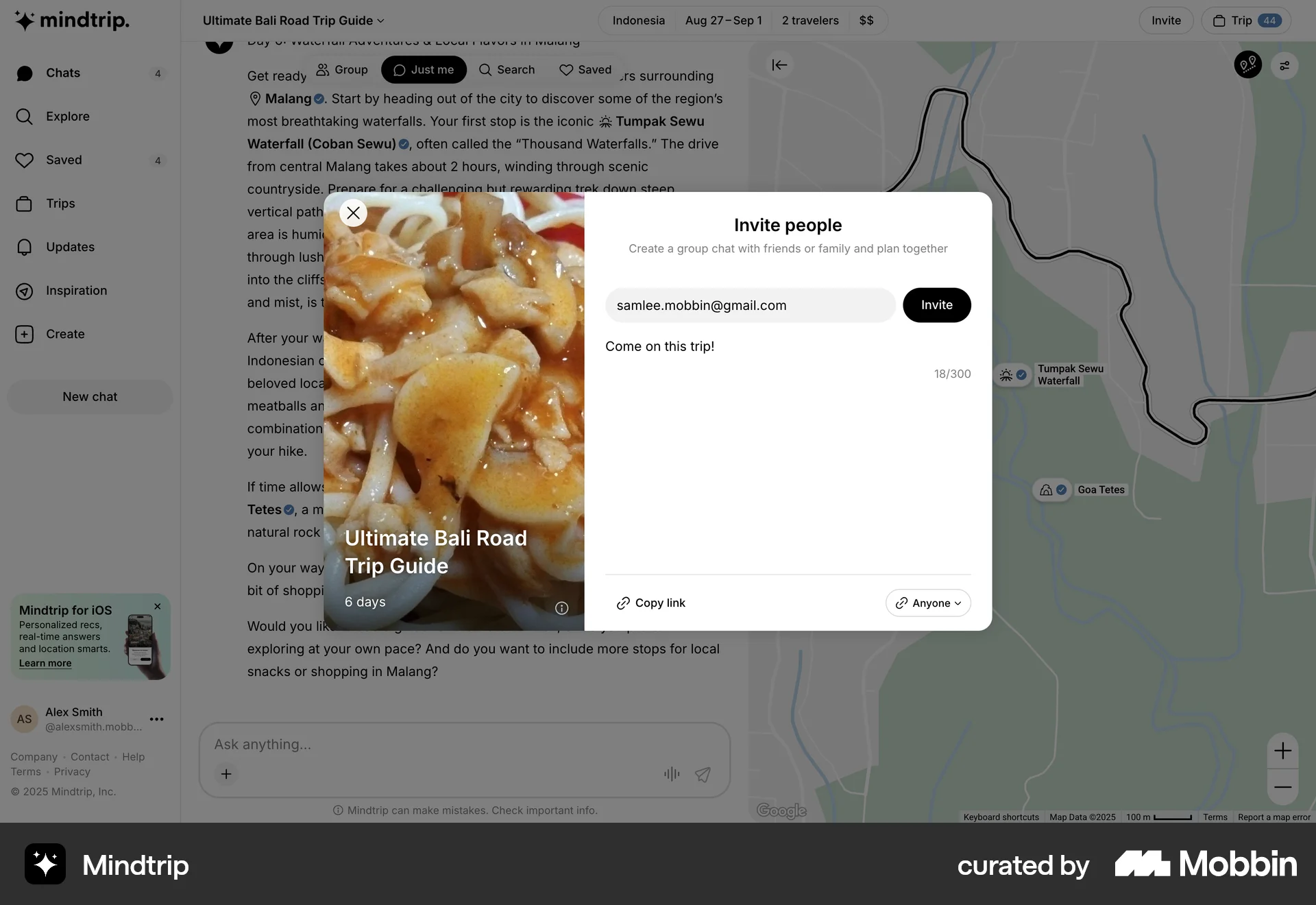 Mindtrip Web Invite Teammates screen