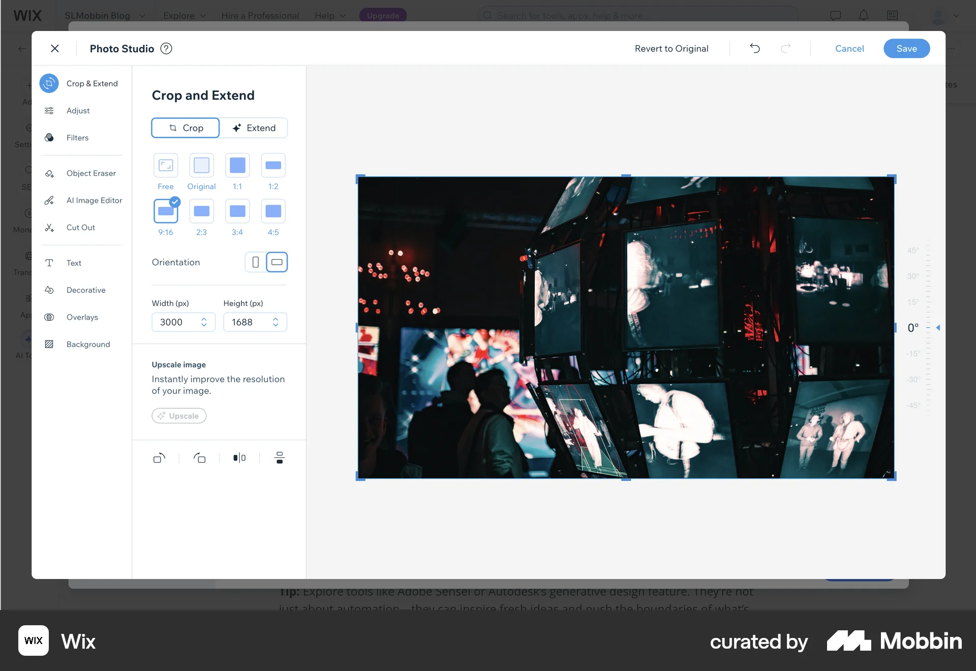 Wix Web screen containing Slider UI element