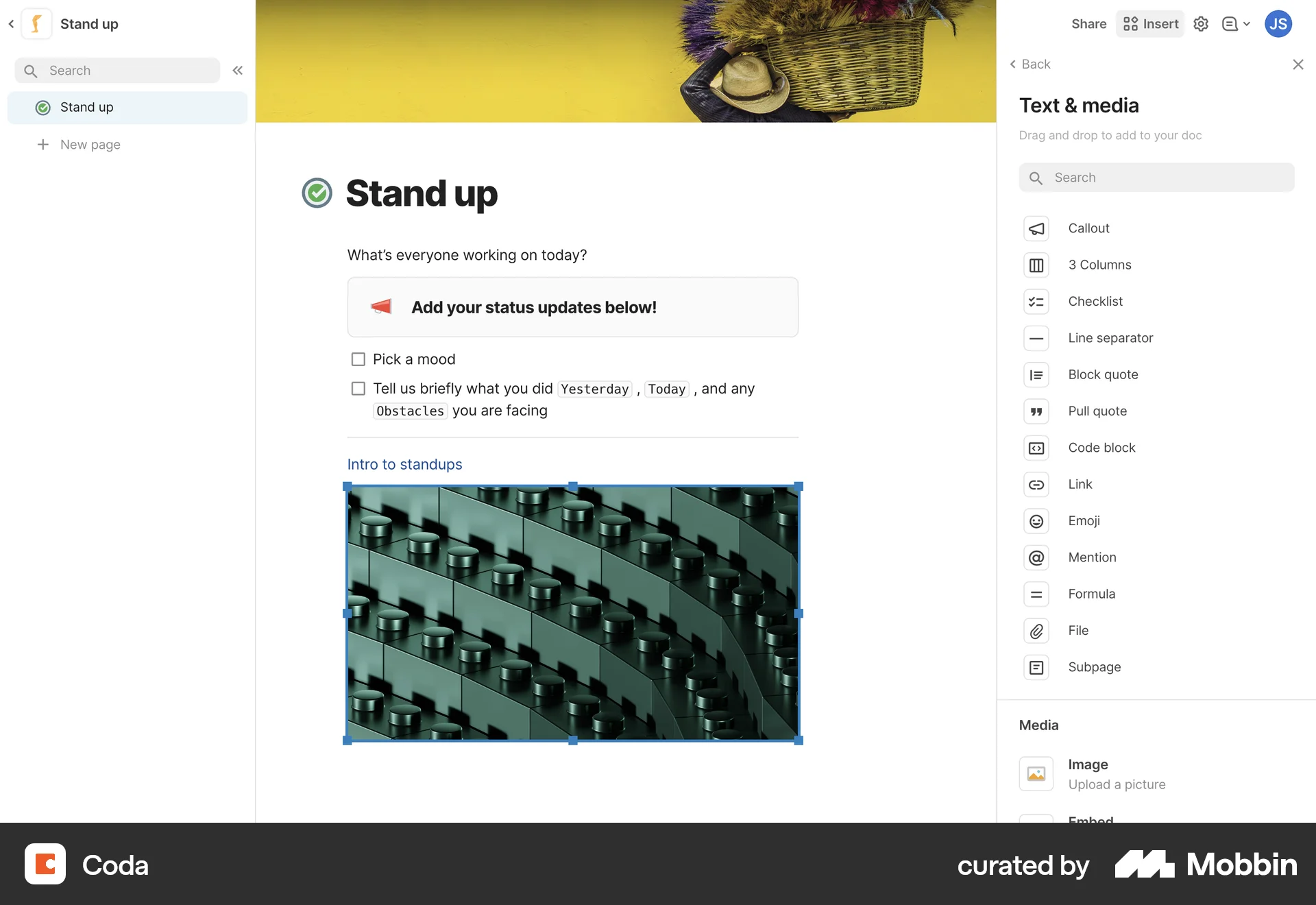 Coda Web Media Editor screen