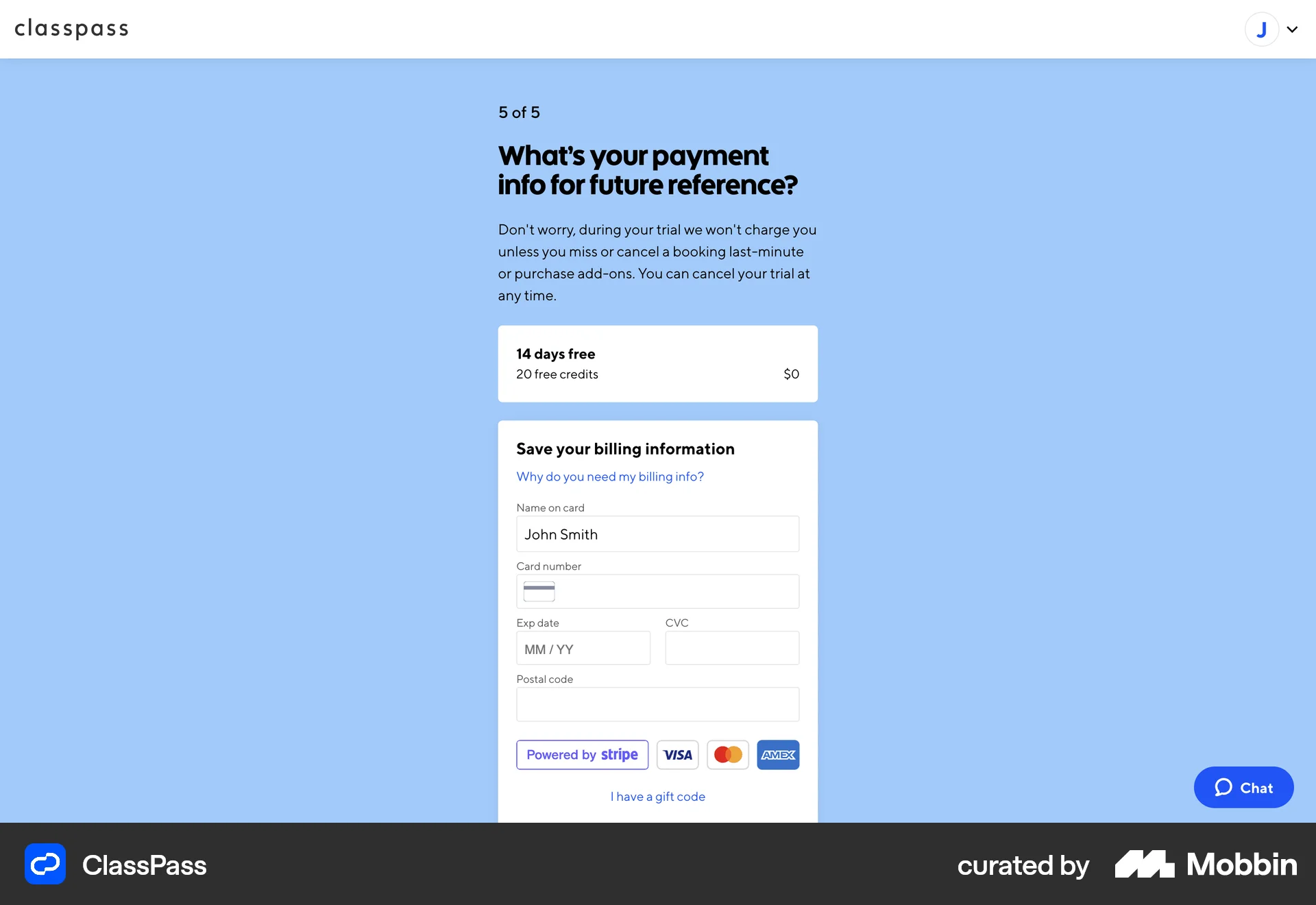 ClassPass Web Checkout screen