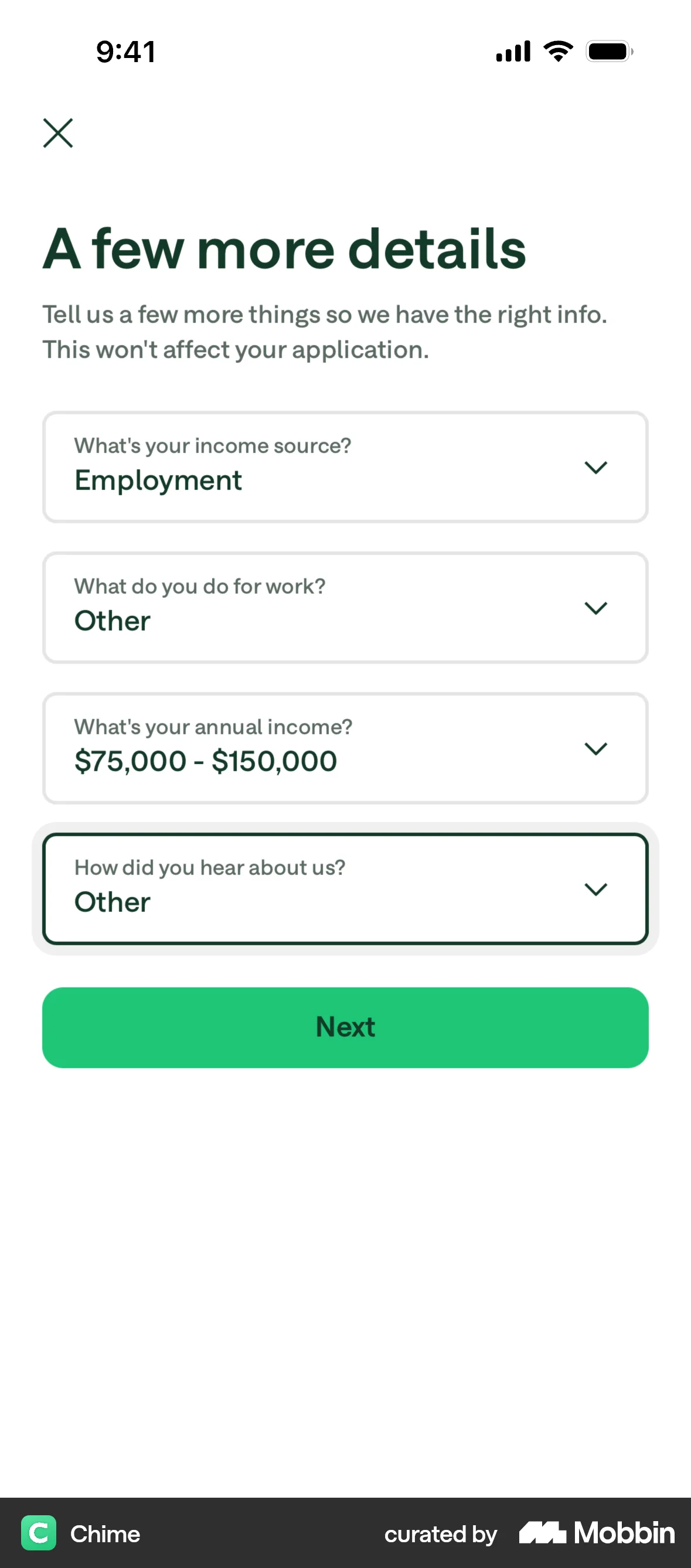 Chime Onboarding screen