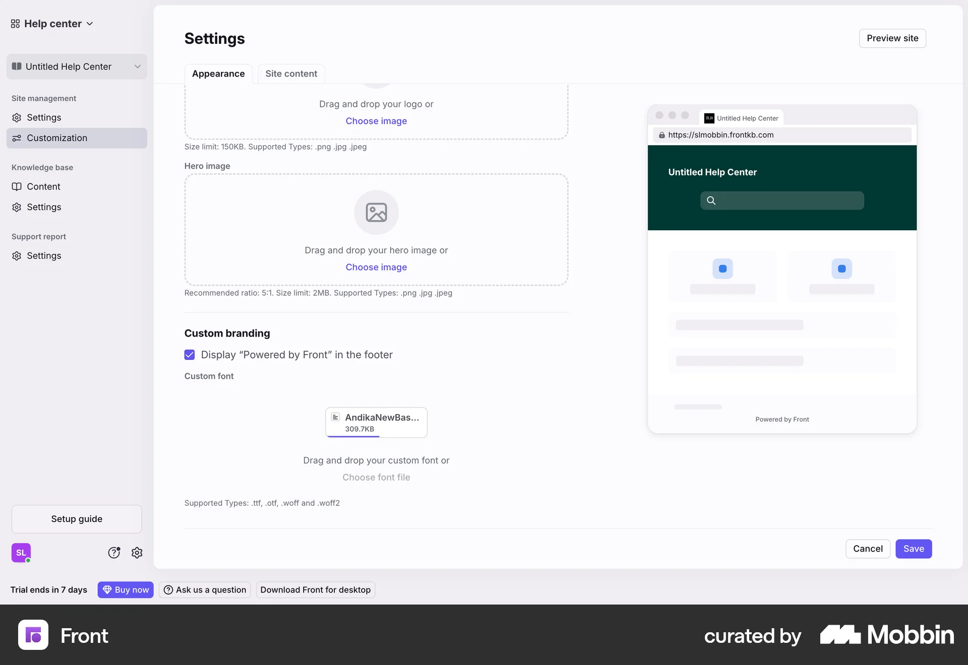 Front Web Upload & Download screen