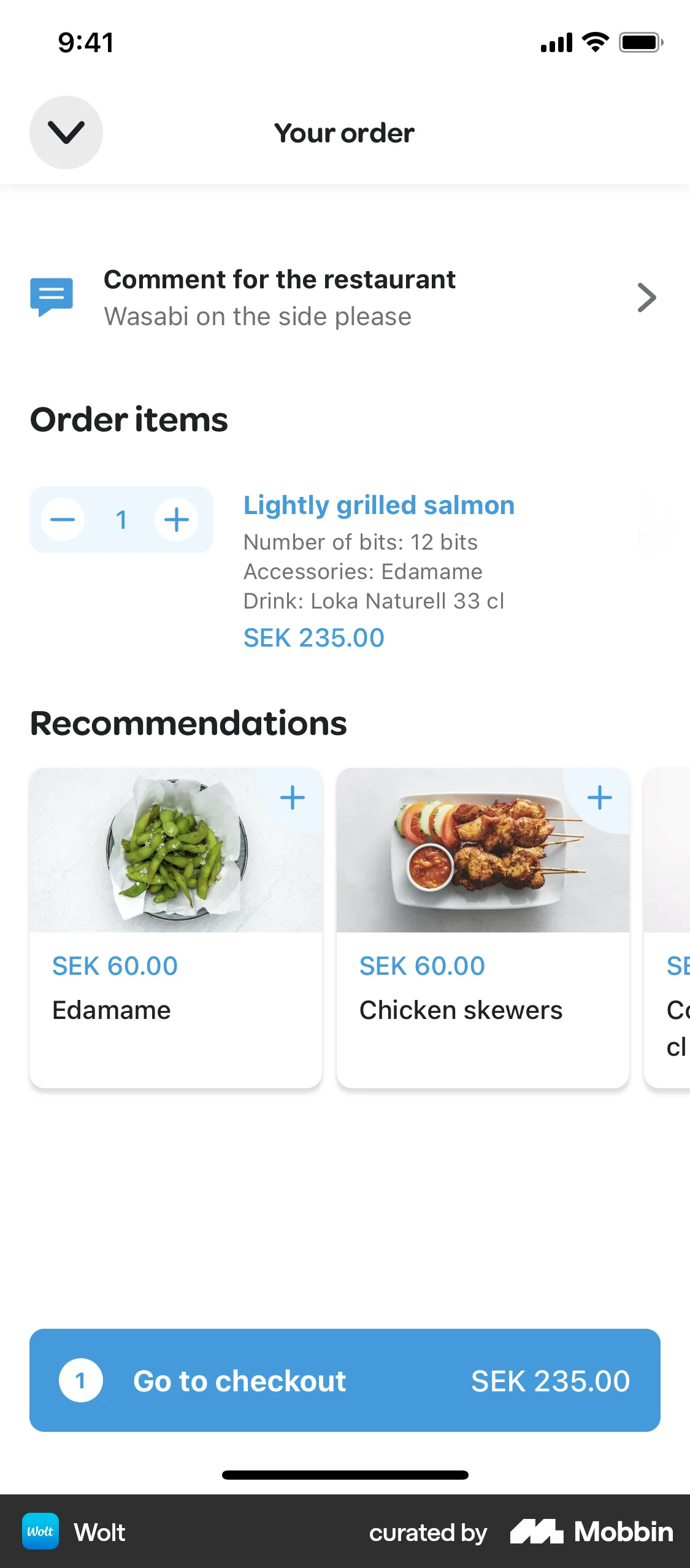 Wolt Delivery iOS screen containing Stepper UI element