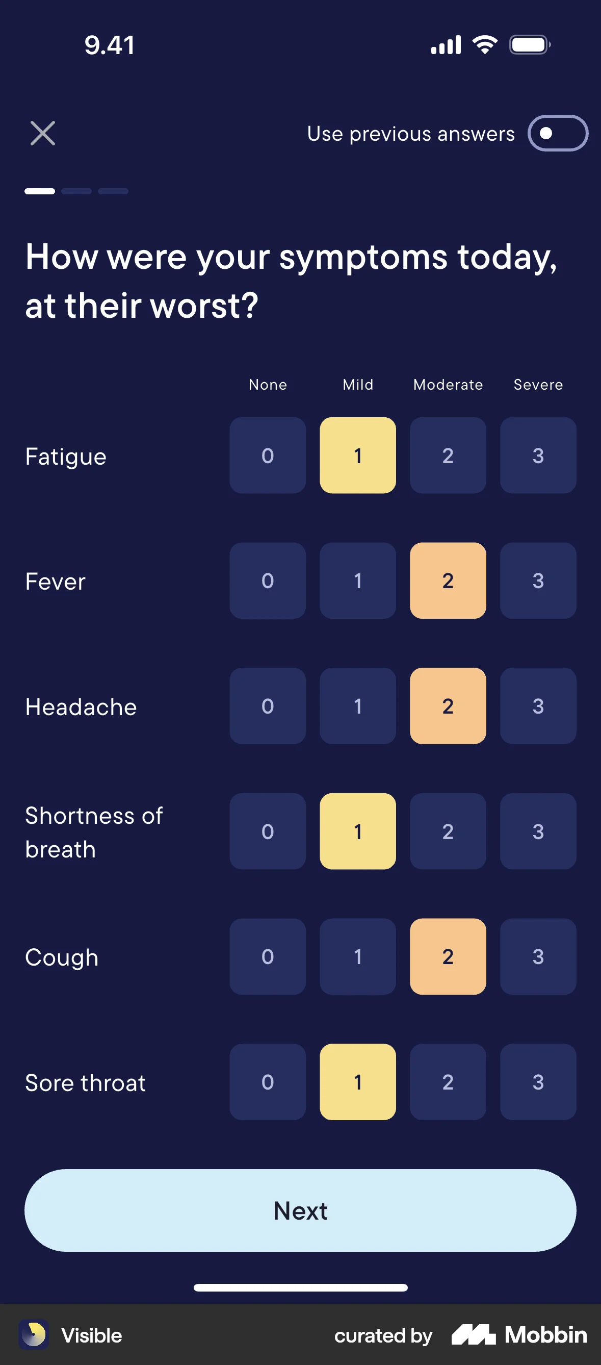 Visible iOS Quiz screen