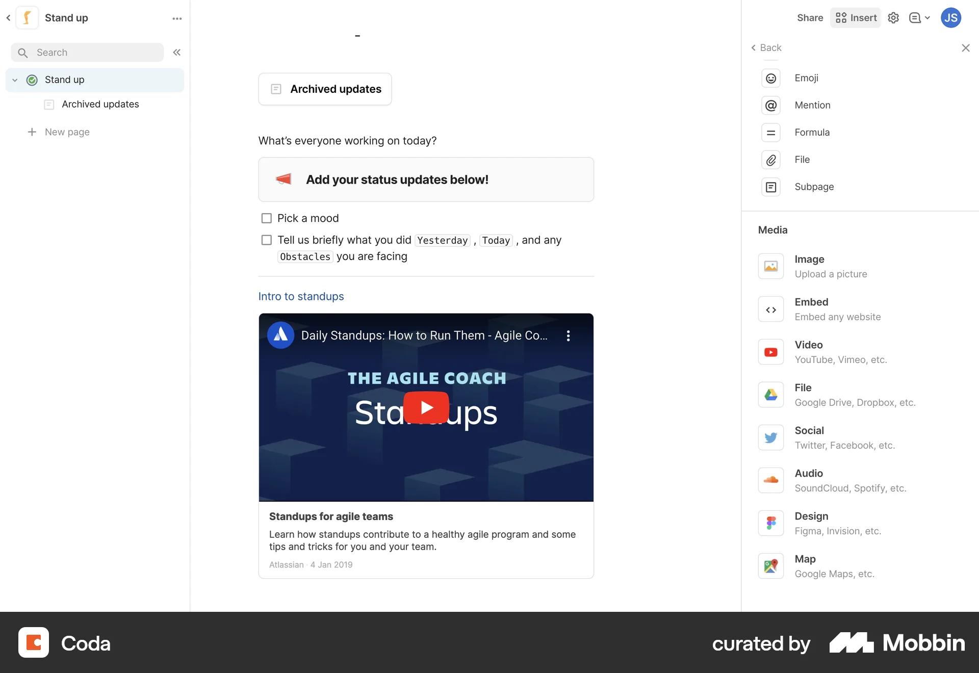 Coda Web Note Detail screen