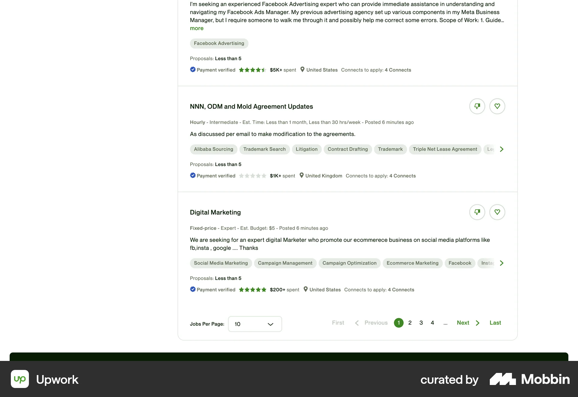 Upwork Web screen containing Pagination UI element