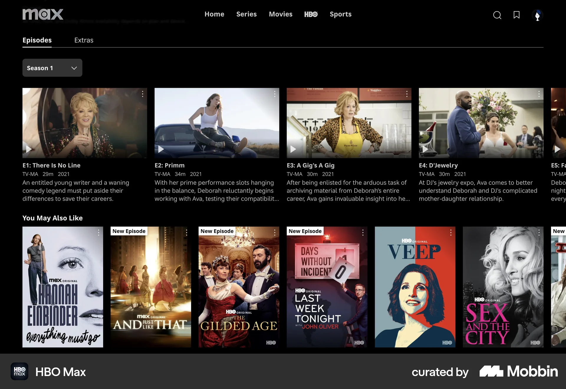HBO Max Web TV Show & Movie Detail screen