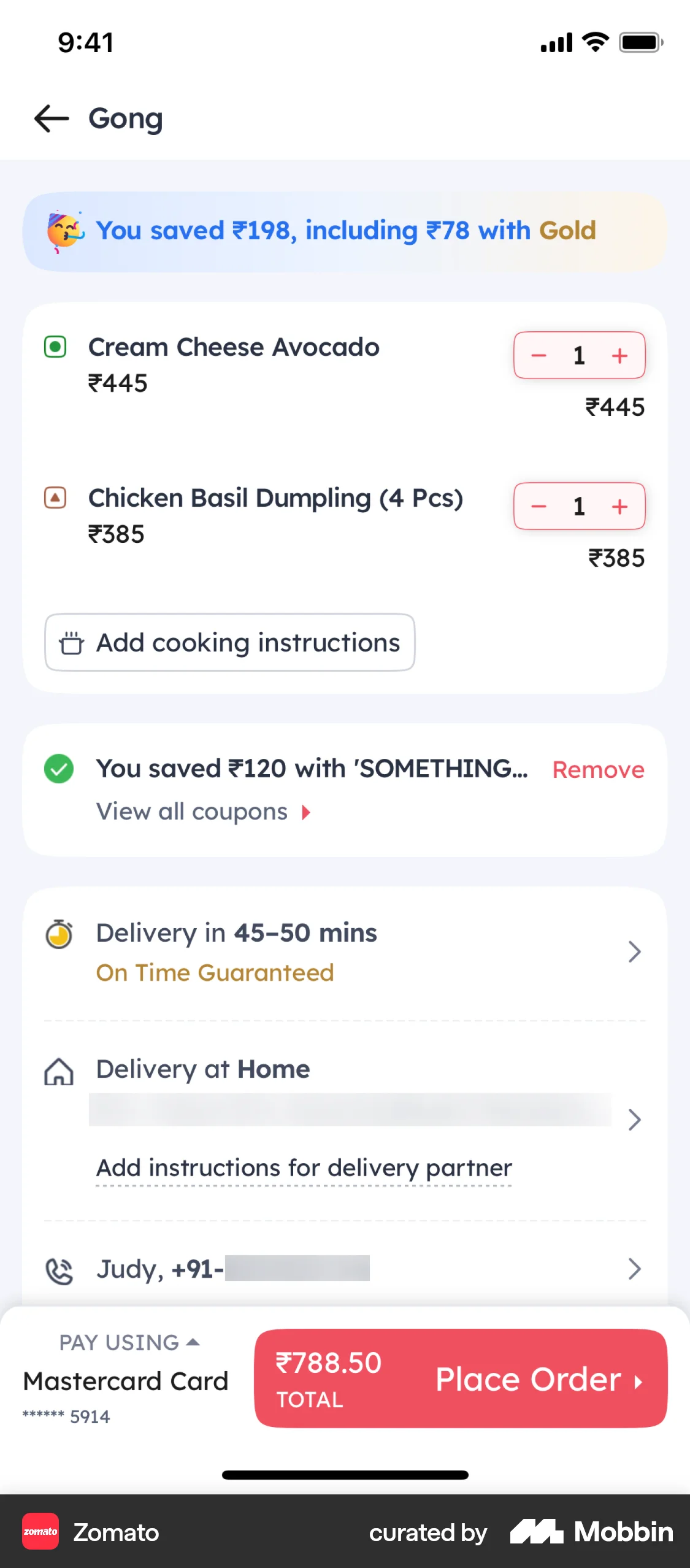 Zomato iOS Checkout screen