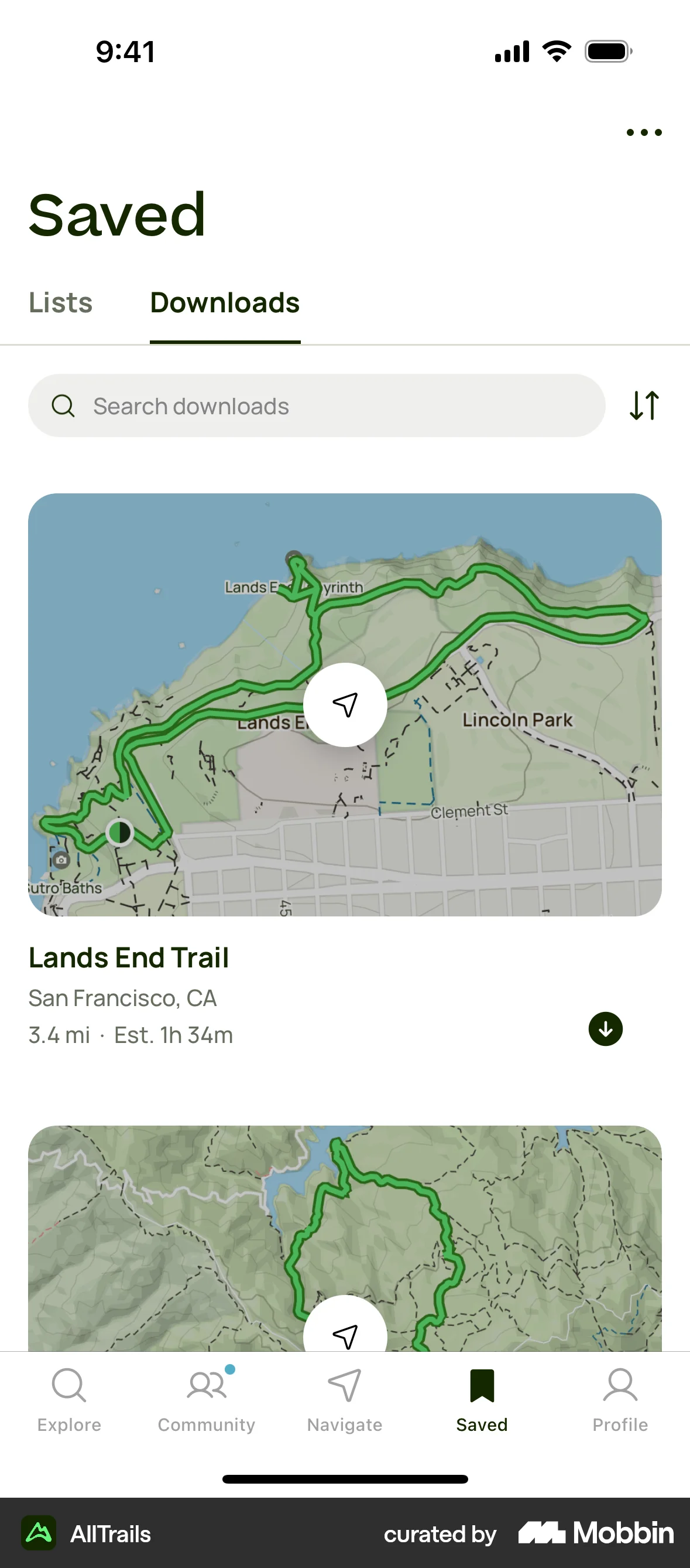 AllTrails iOS Downloads & Available Offline screen