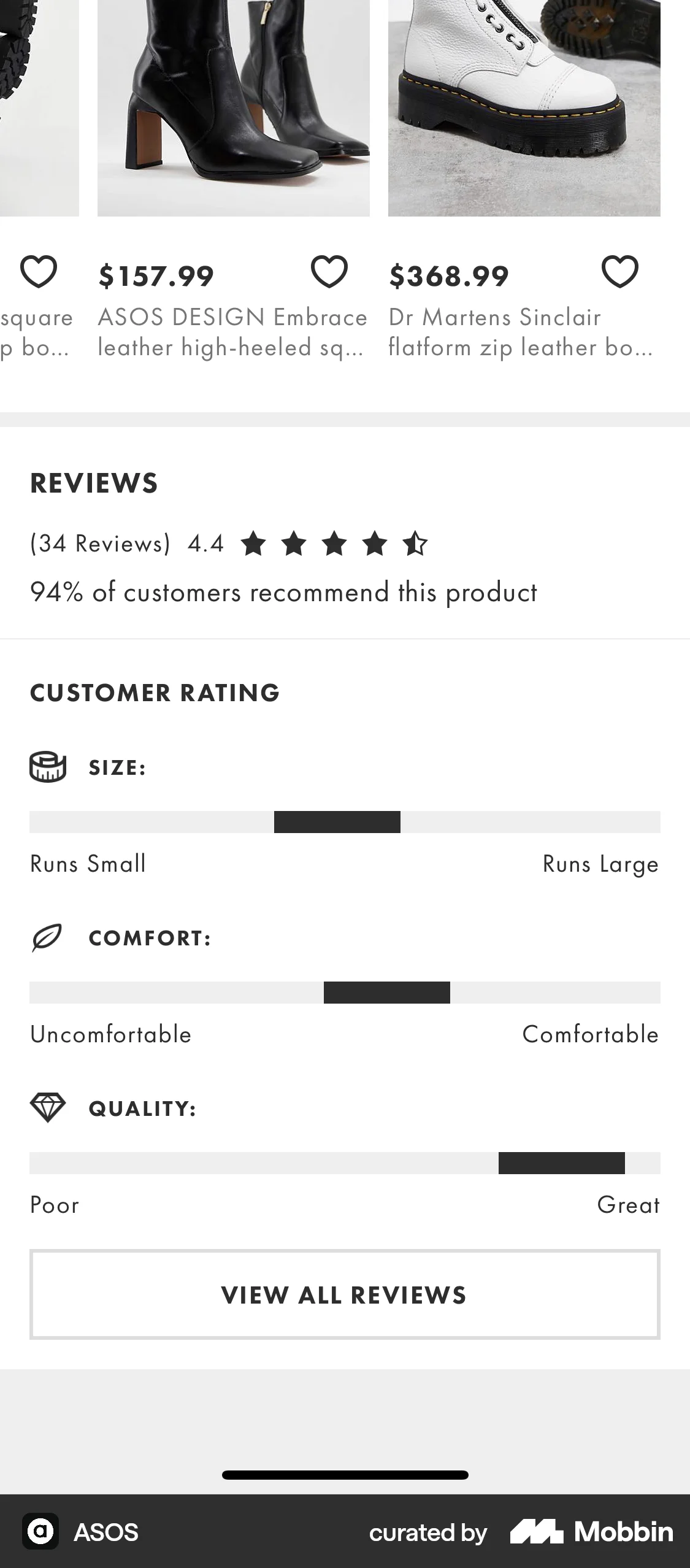 ASOS iOS Reviews & Ratings screen