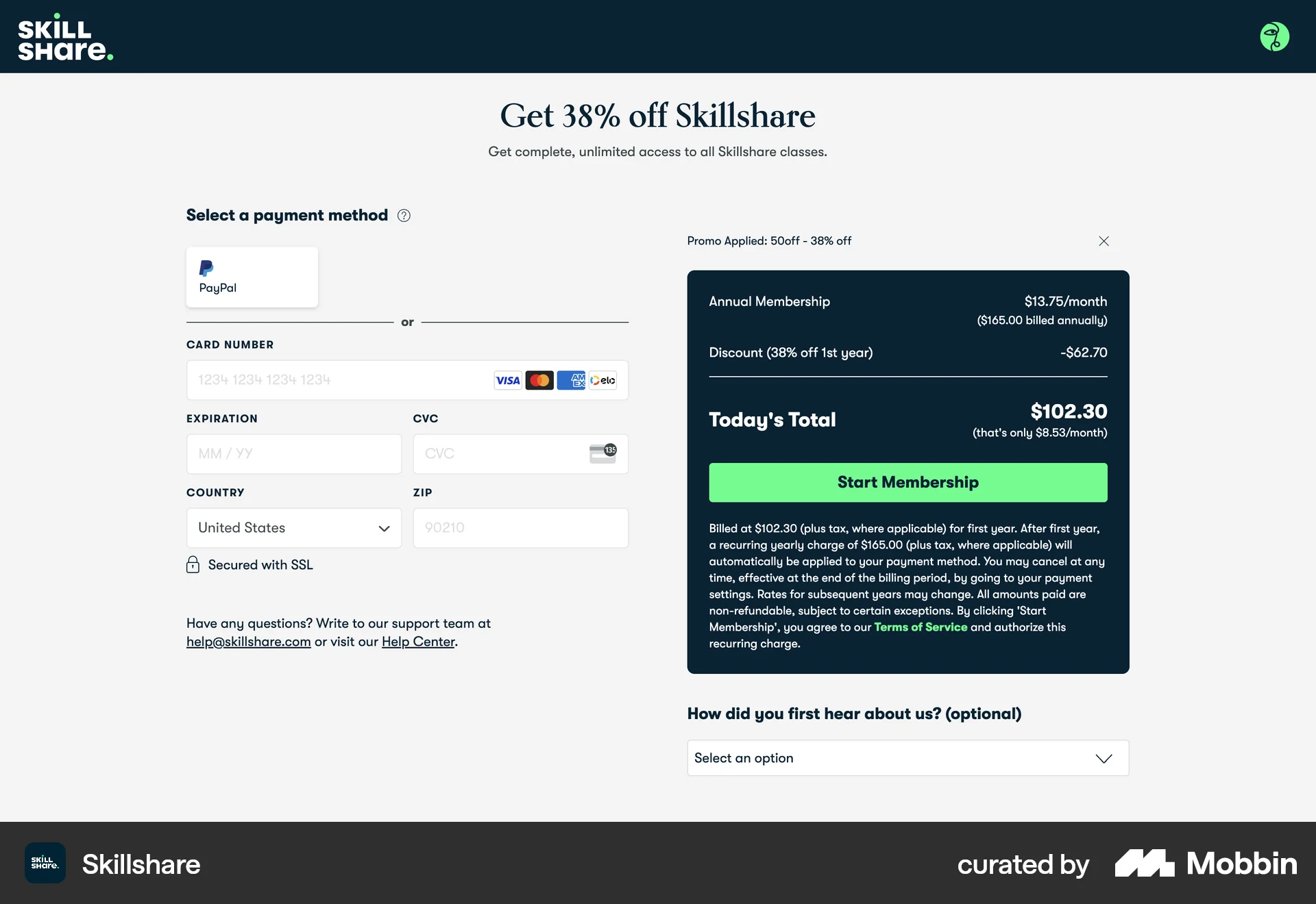 Skillshare Web Promotions & Rewards screen