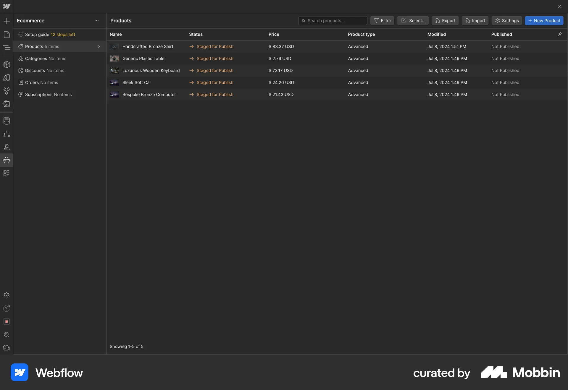 Webflow Web Pricing screen